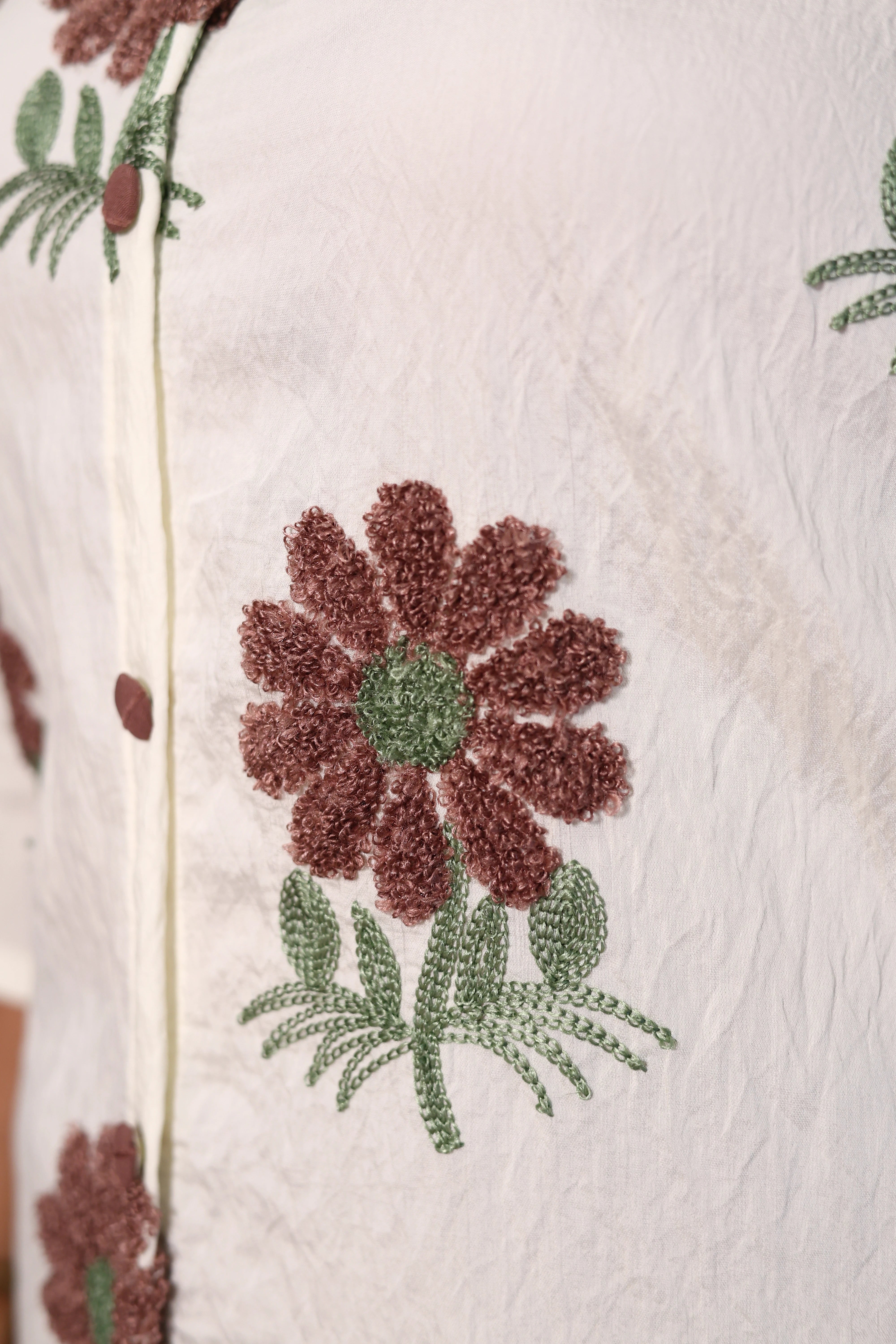 Off White & American Brown Co-Ord Set | Woollen Work Stylish Casual Wear