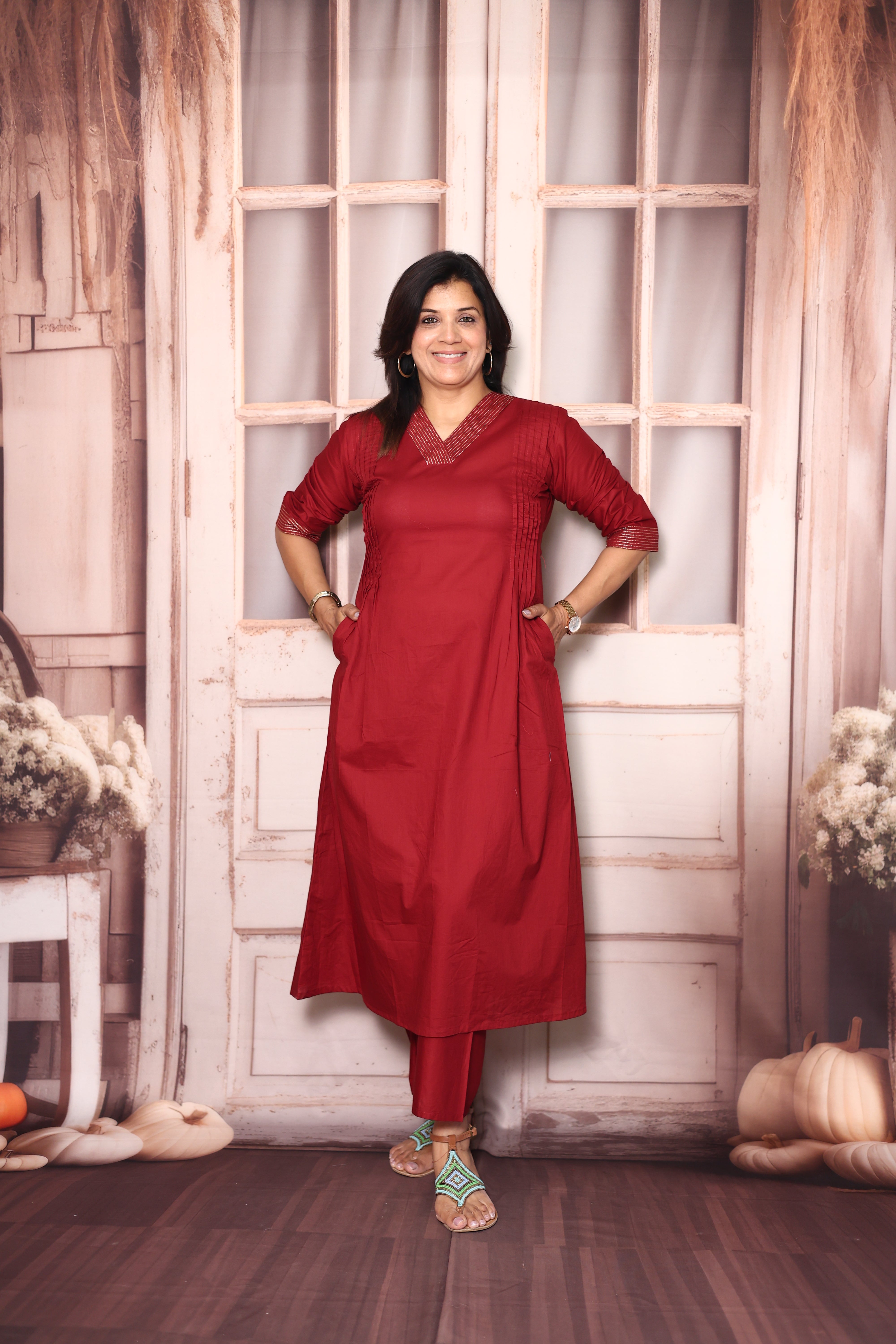 Maroon Solid A-Line Kurti Palazzo Set | Soft Cotton Everyday Ethnic Wear