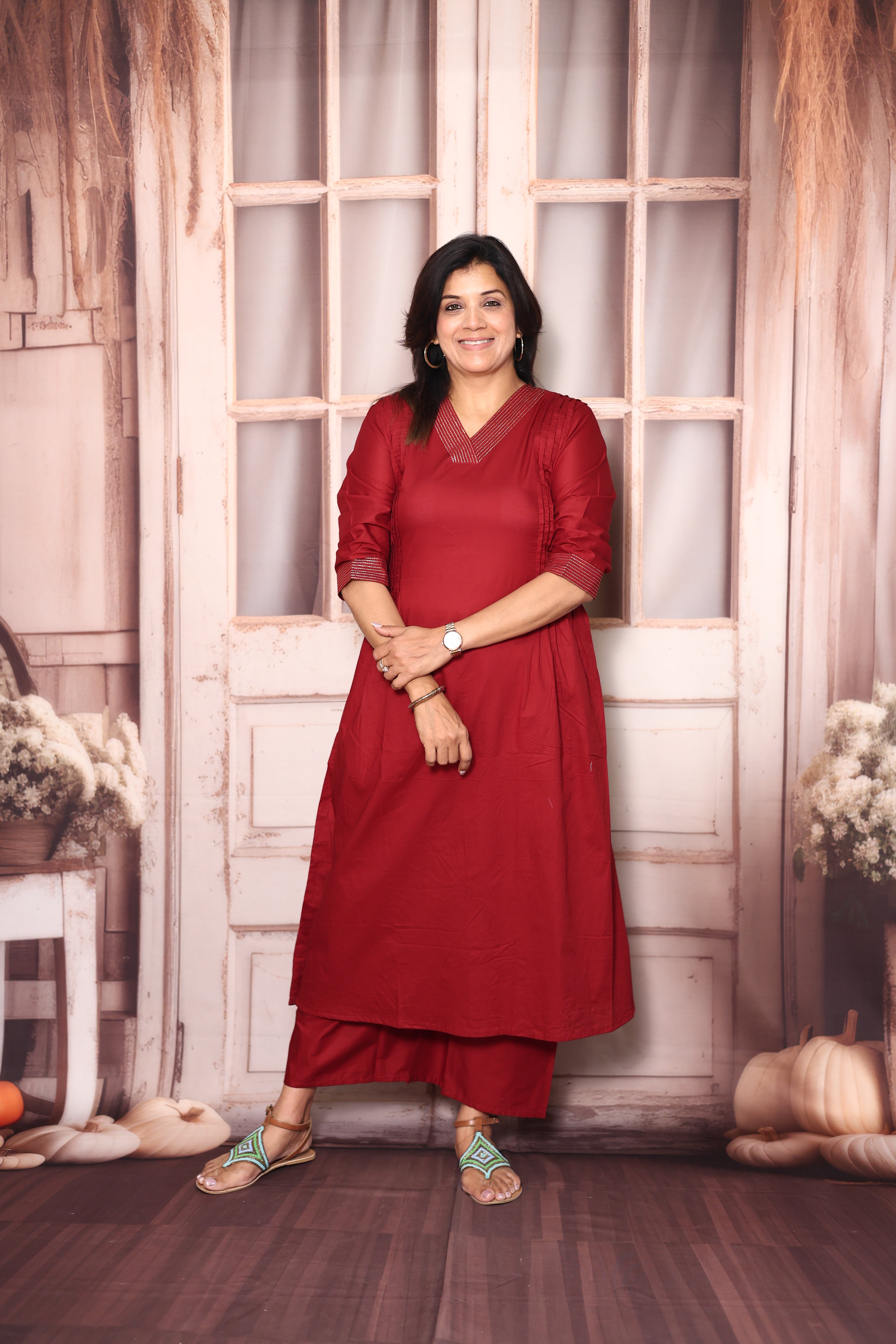 Maroon Solid A-Line Kurti Palazzo Set | Soft Cotton Everyday Ethnic Wear