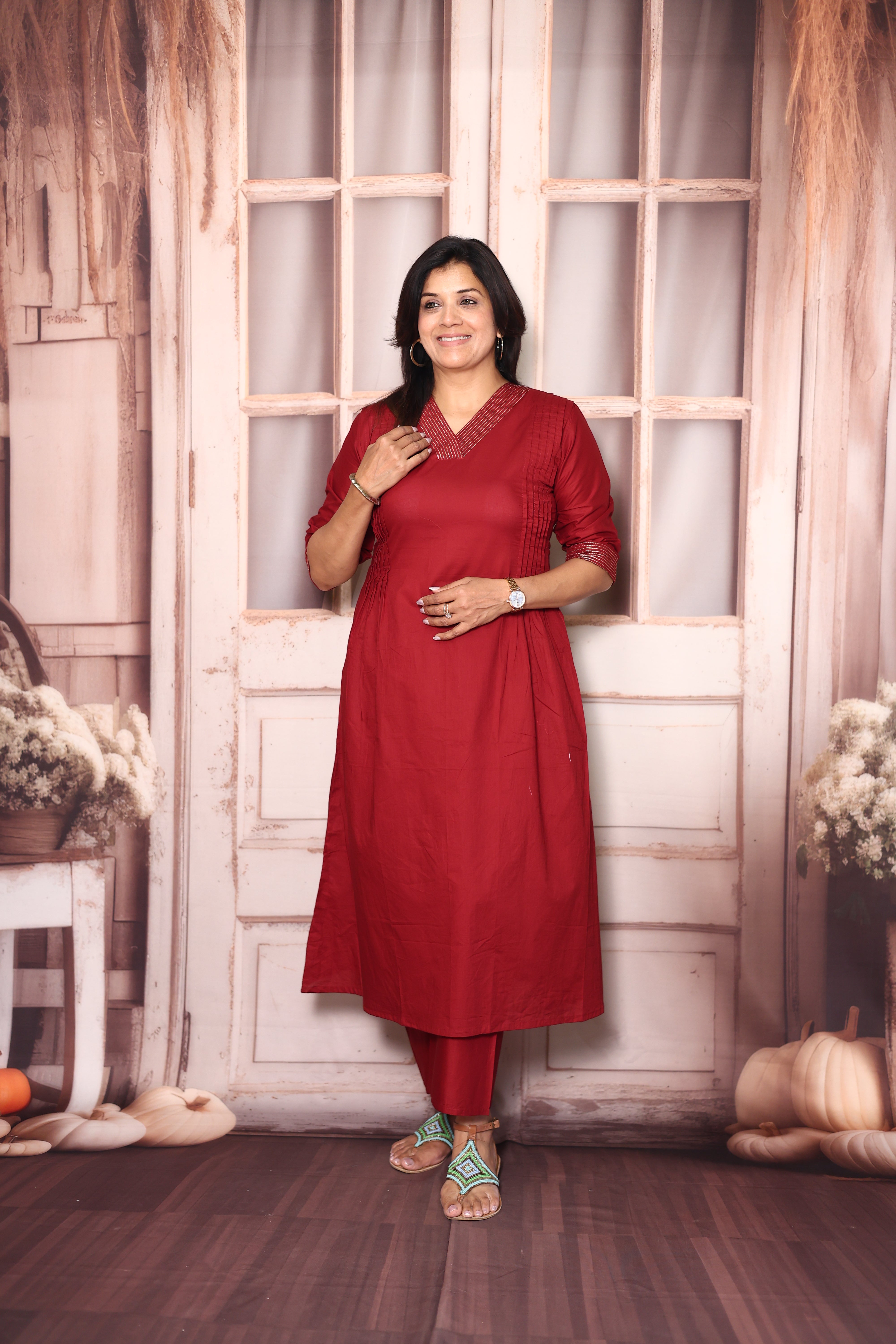 Maroon Solid A-Line Kurti Palazzo Set | Soft Cotton Everyday Ethnic Wear