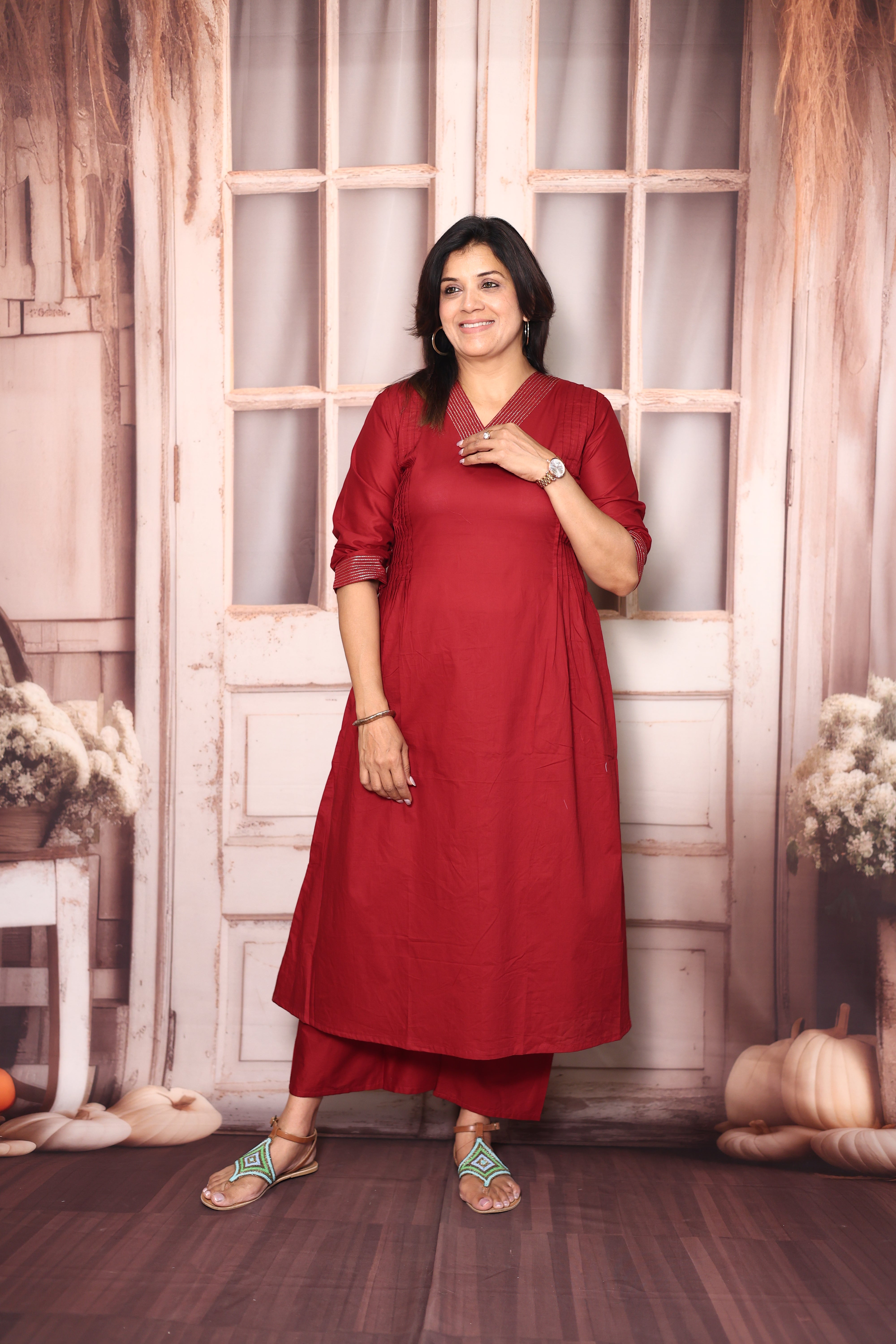Maroon Solid A-Line Kurti Palazzo Set | Soft Cotton Everyday Ethnic Wear