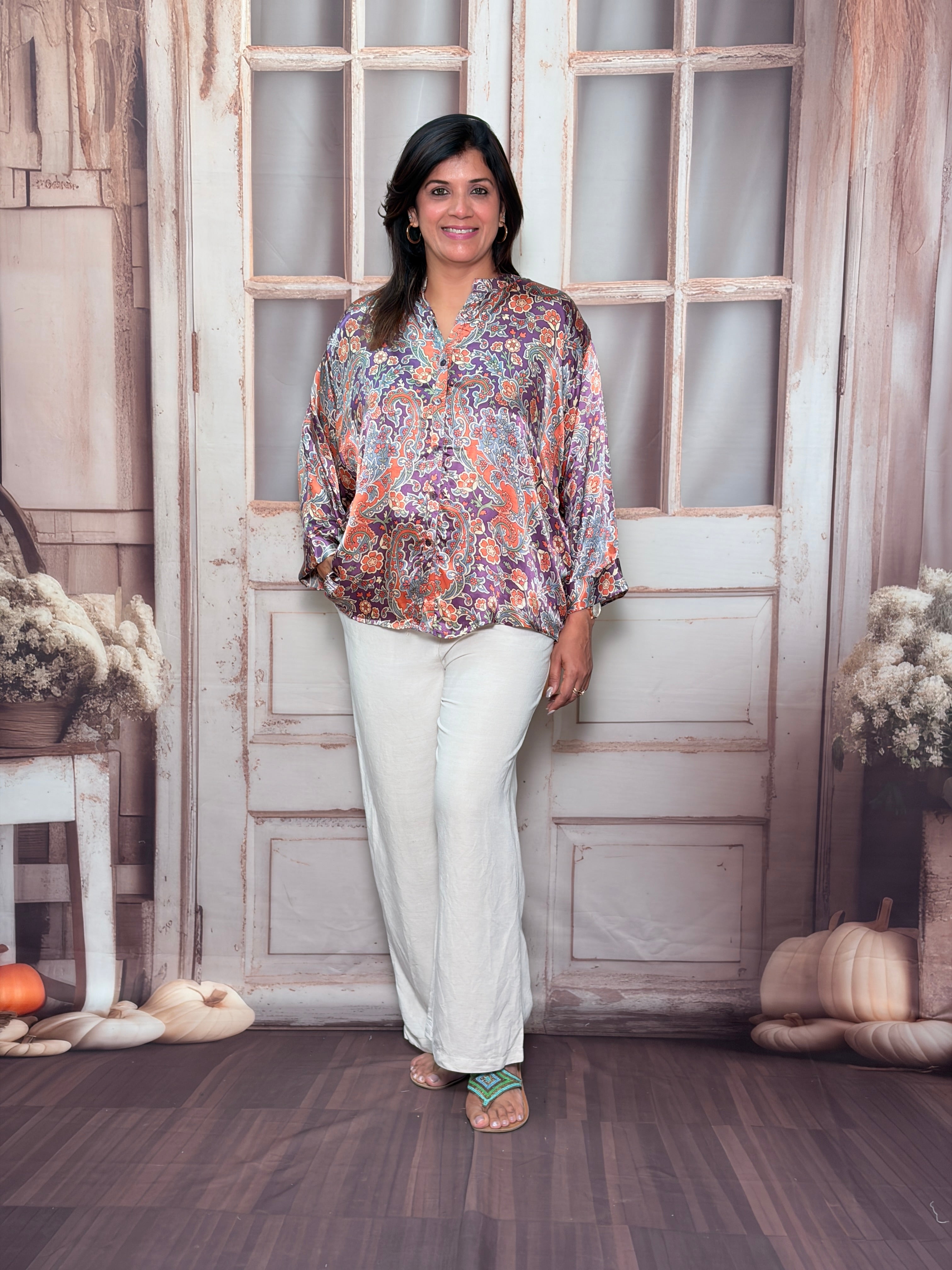 Purple Kalamkari Print Trendy Tunic Top | Premium Gaji Silk Fusion Wear