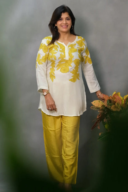 Yellow Co-ord Set – Embroidered Pure Muslin Elegance for the Modern Woman