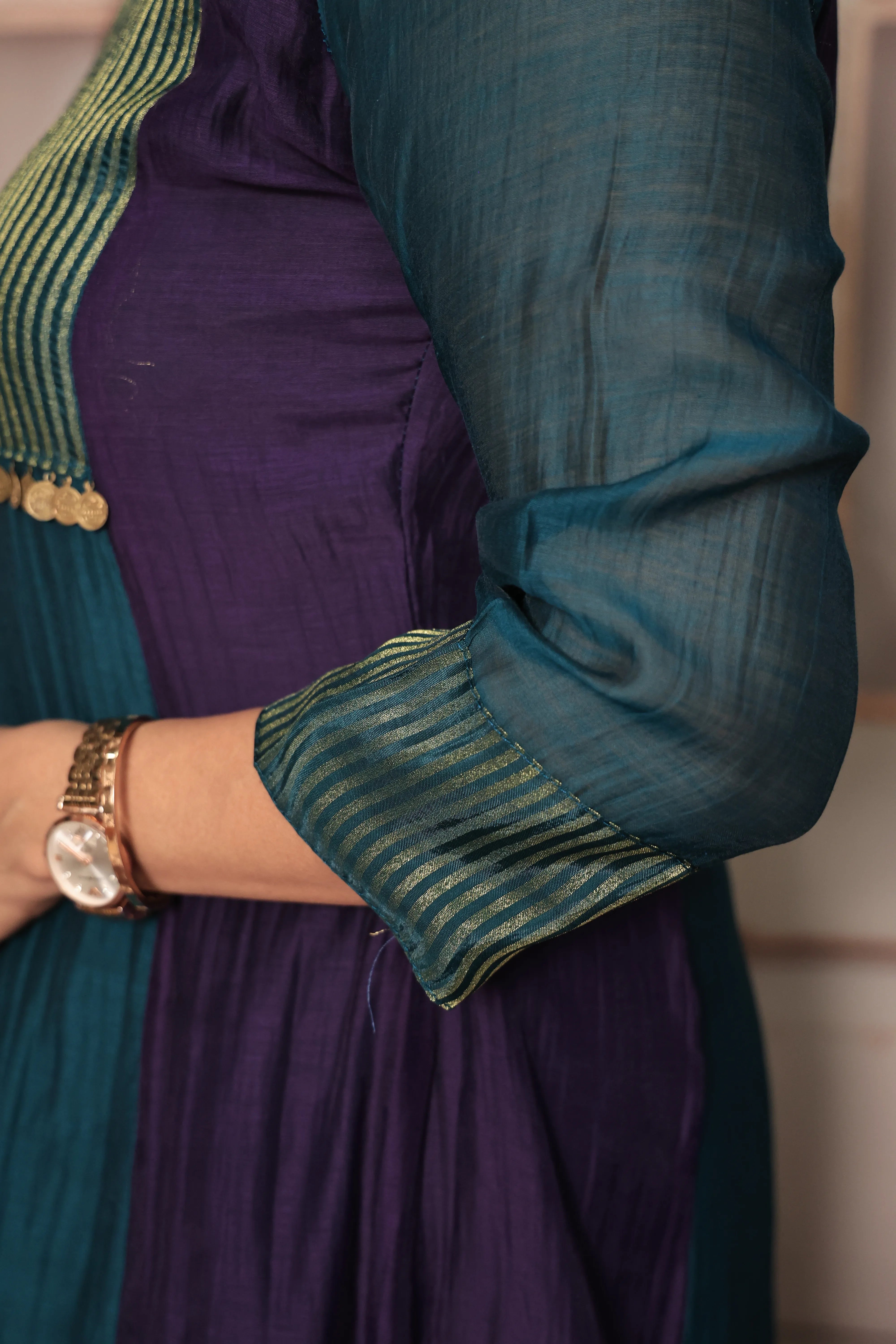 Deep Teal A-Line Banarasi Mul Kurta Pant Dupatta Set | Embroidery Work | Pure Banarasi Mul Chanderi