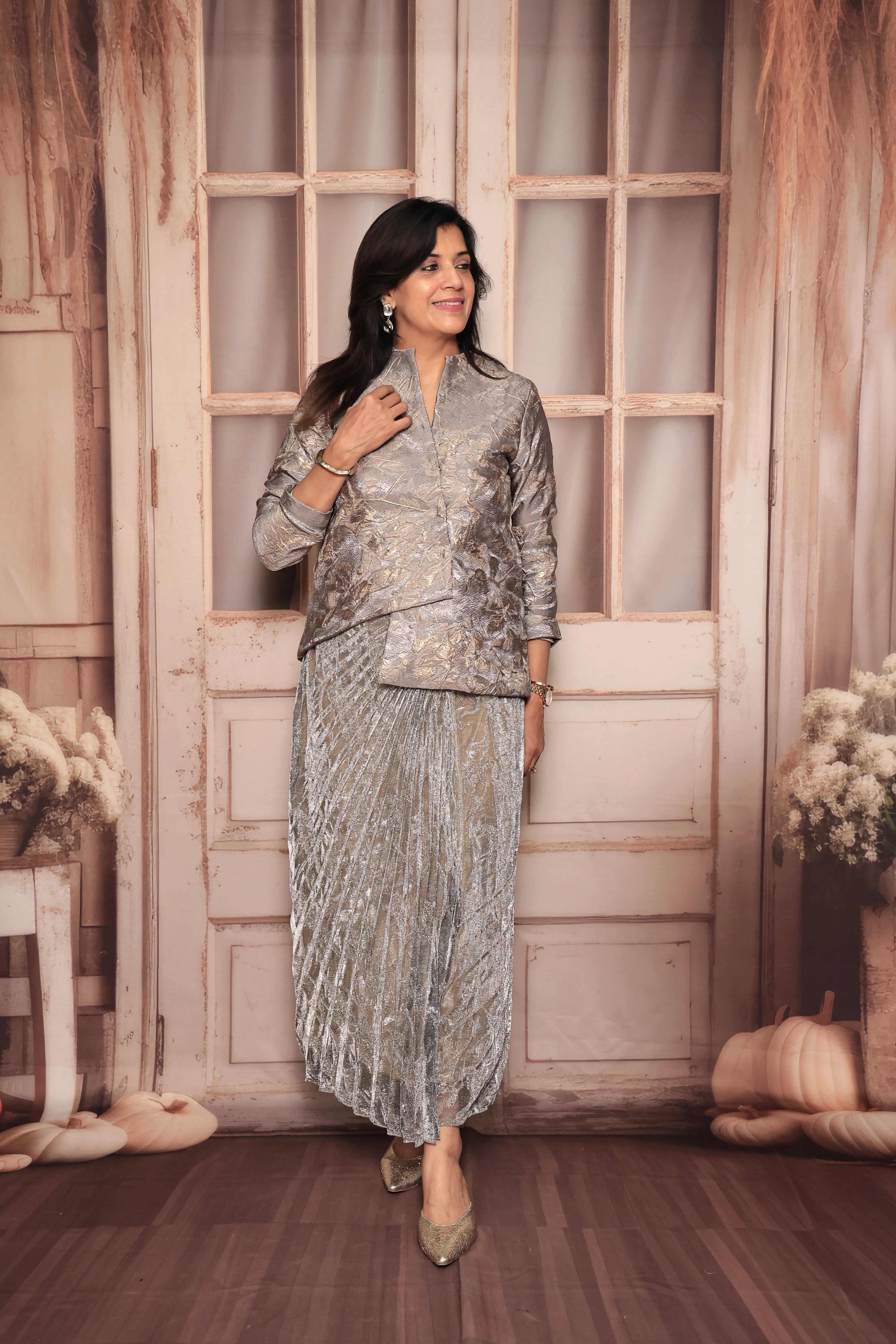 Grey Indo-Western Two-Piece Set | Premium Imported Fabric