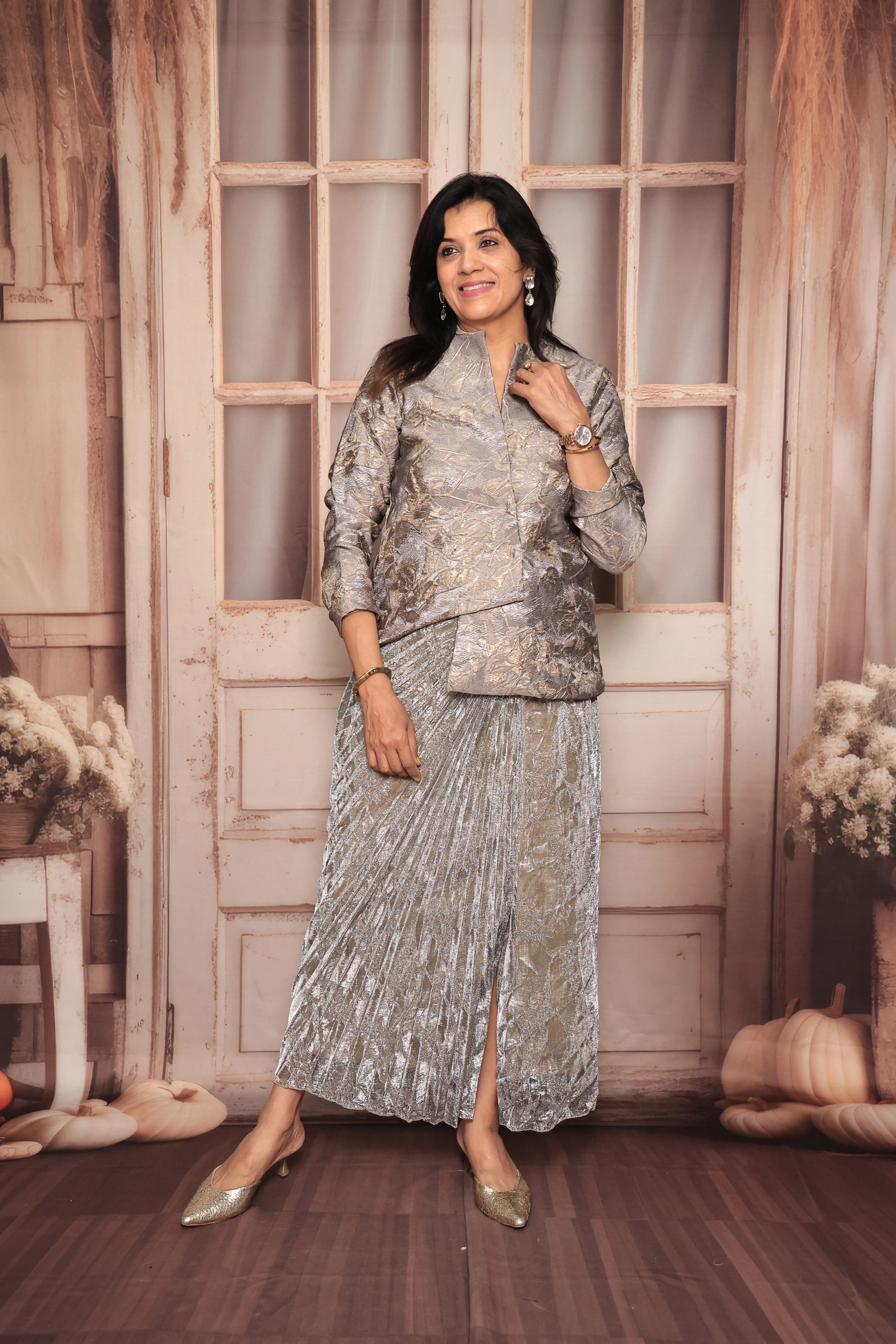 Grey Indo-Western Two-Piece Set | Premium Imported Fabric
