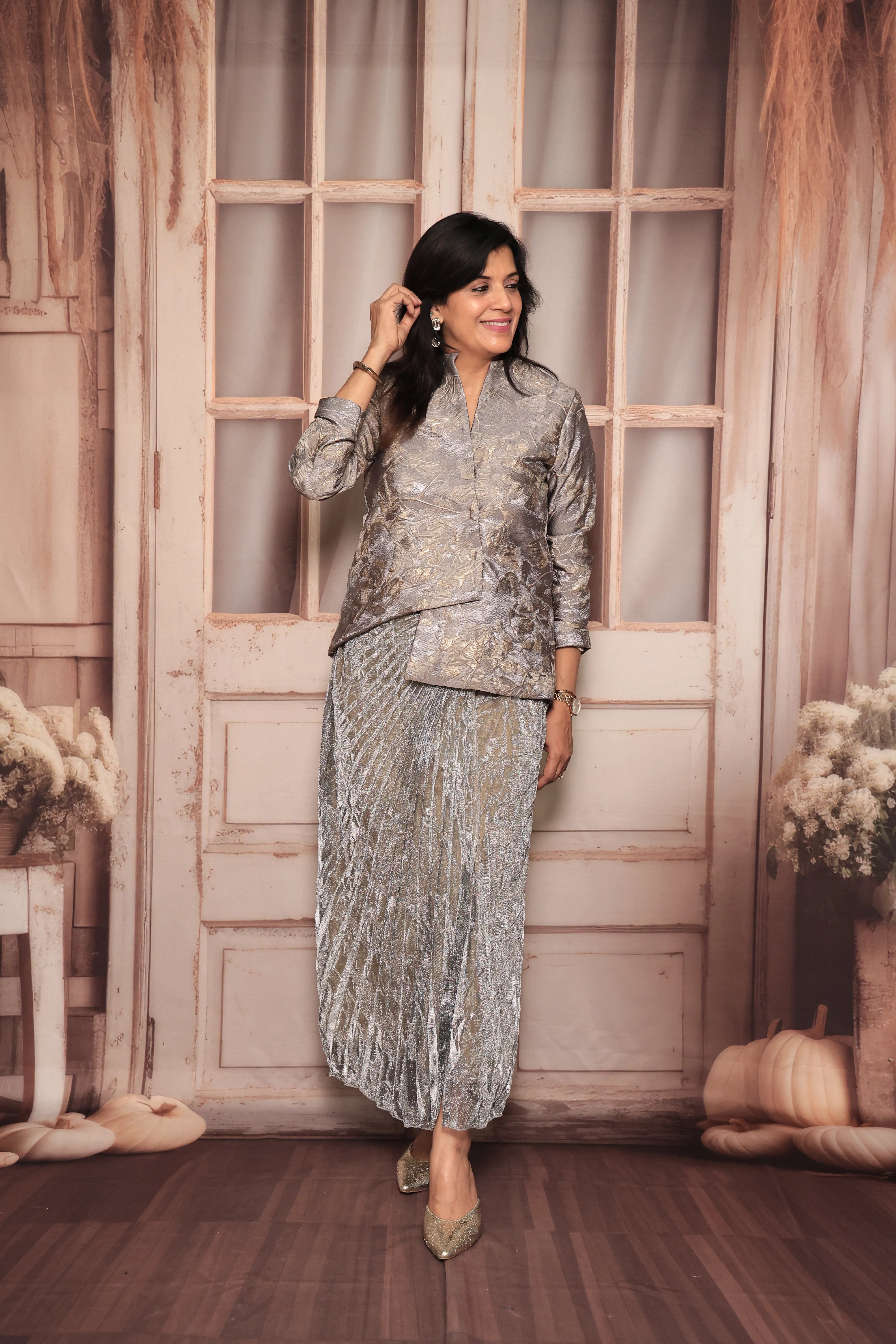 Grey Indo-Western Two-Piece Set | Premium Imported Fabric