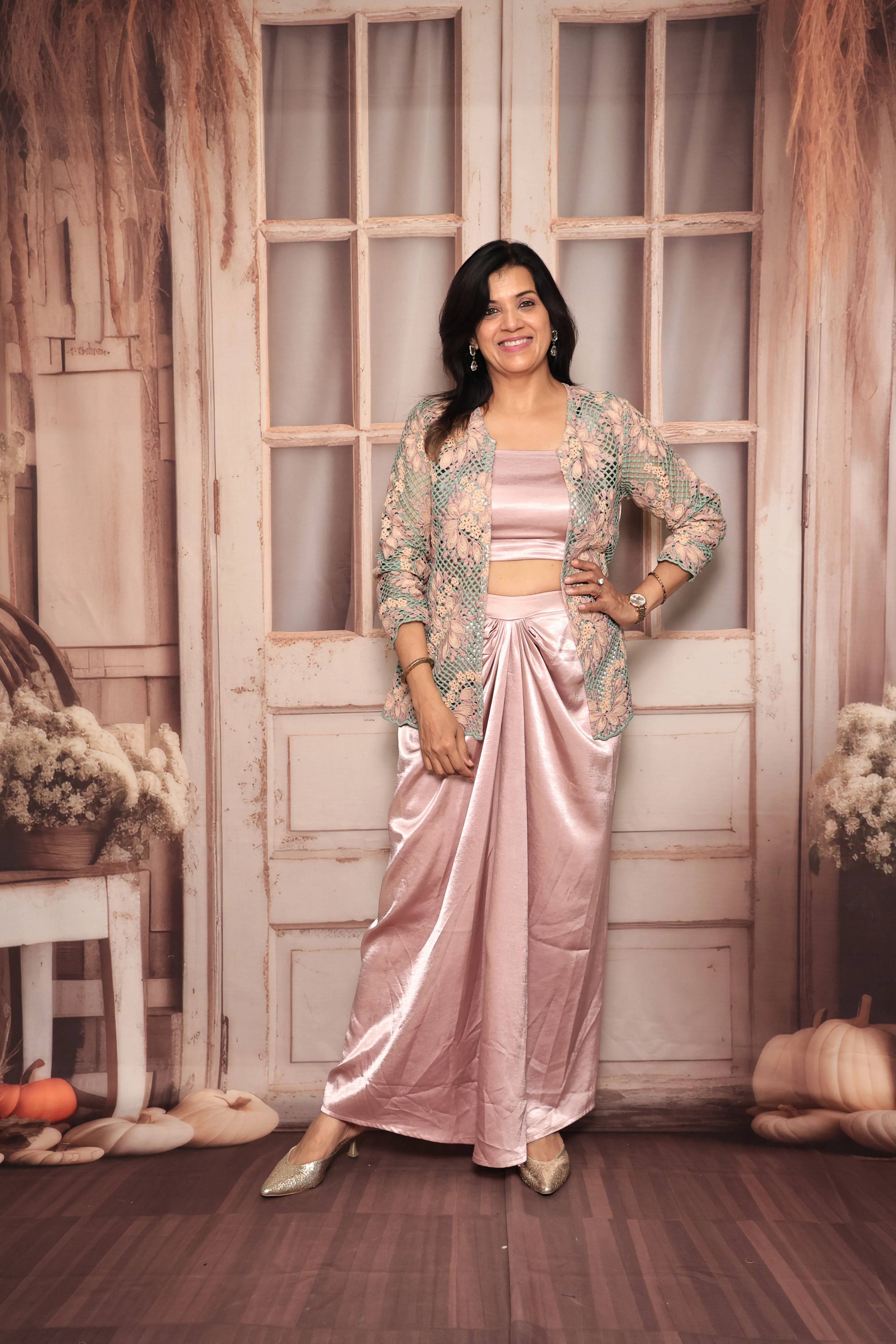 Baby Purple Indo-Western Three-Piece Set | Satin Silk | Contemporary Ethnic Wear