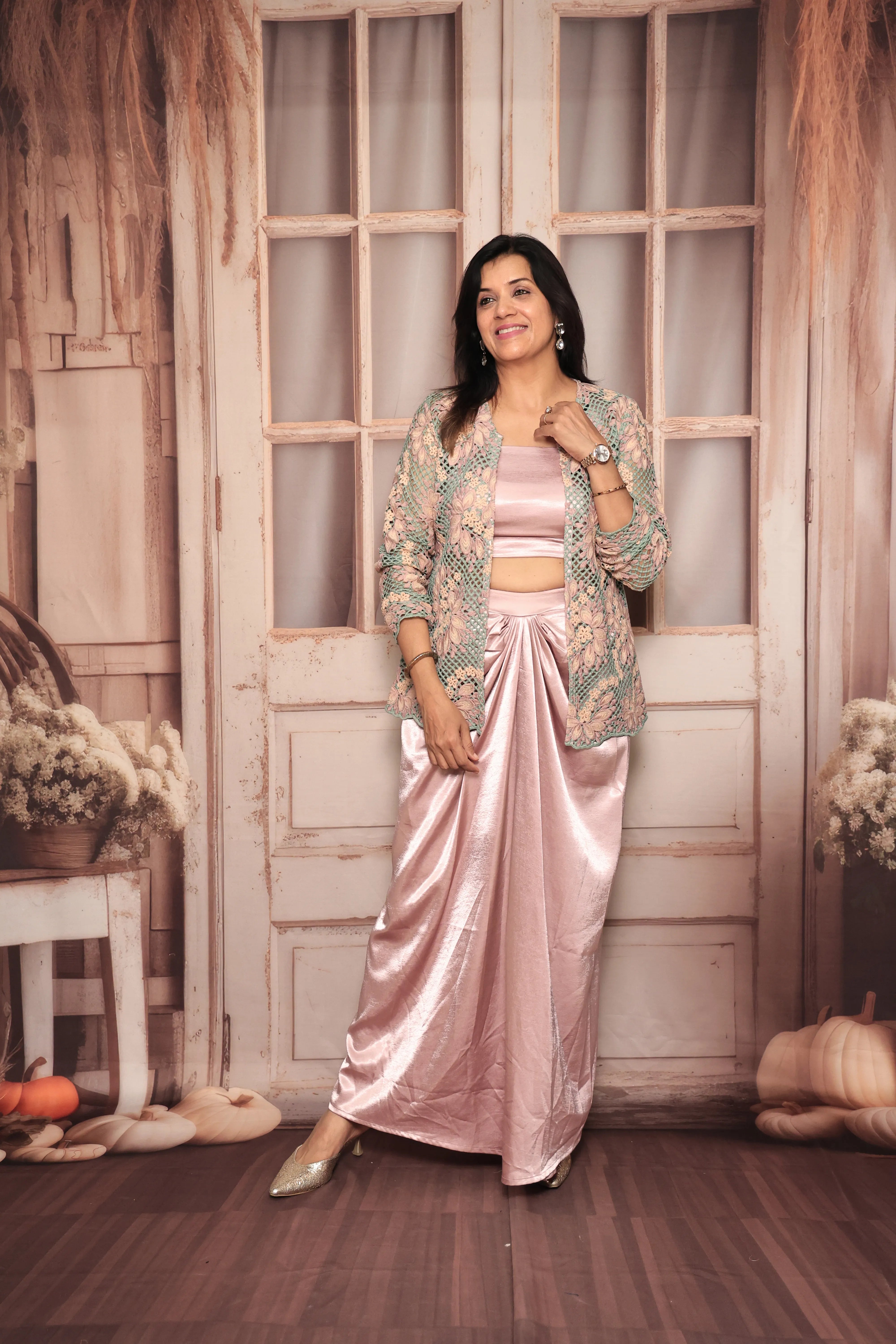Baby Purple Indo-Western Three-Piece Set | Satin Silk | Contemporary Ethnic Wear