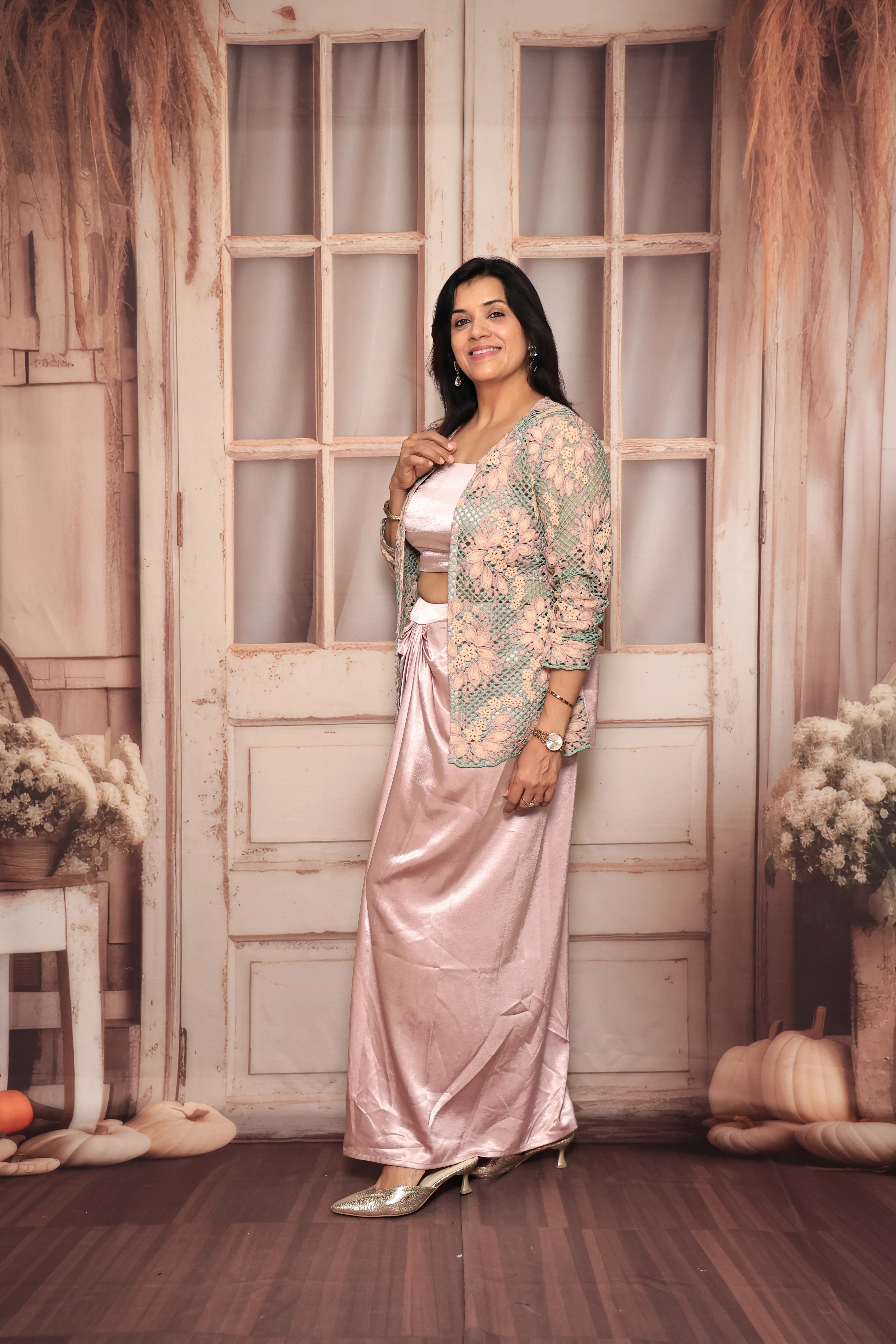 Baby Purple Indo-Western Three-Piece Set | Satin Silk | Contemporary Ethnic Wear