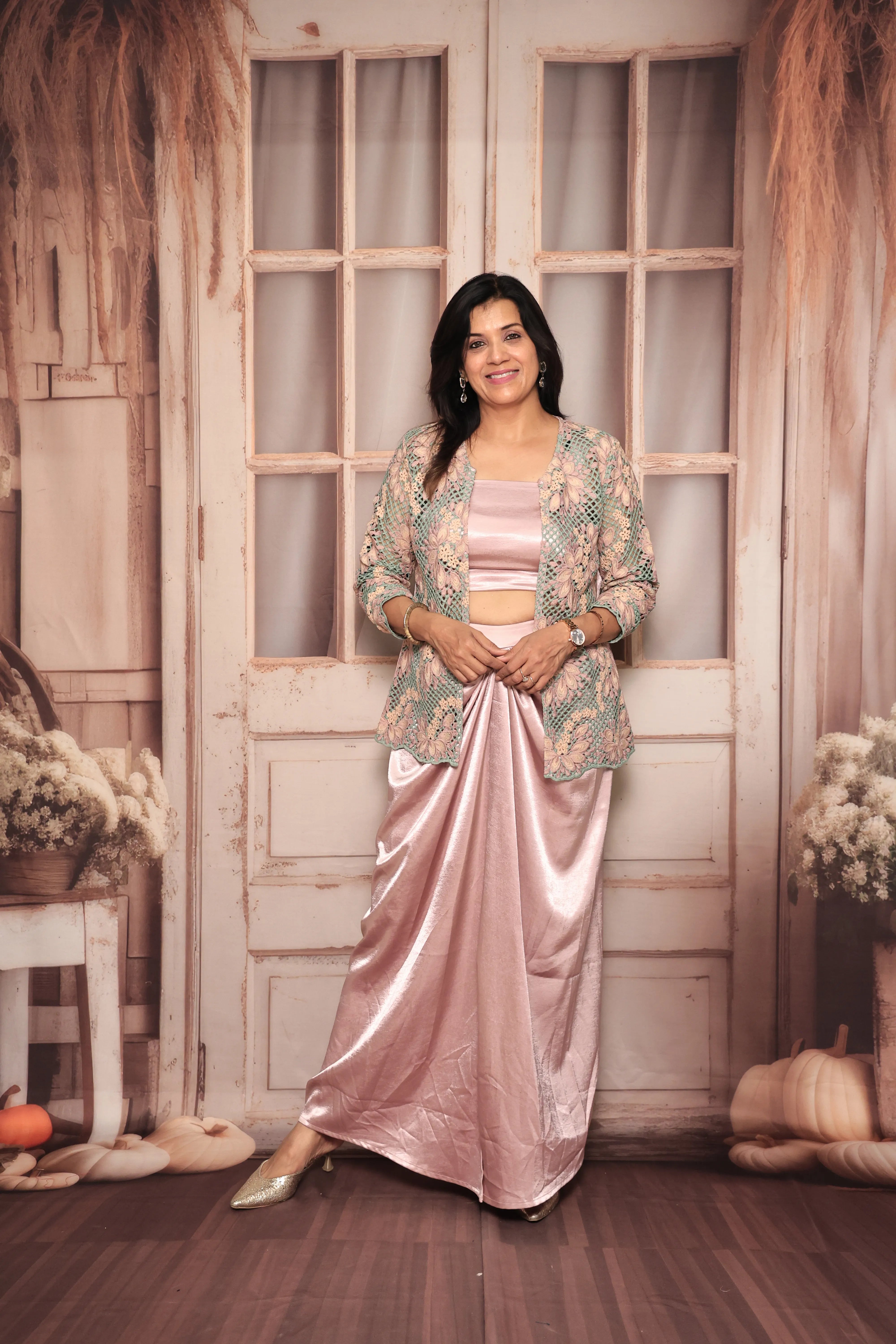 Baby Purple Indo-Western Three-Piece Set | Satin Silk | Contemporary Ethnic Wear