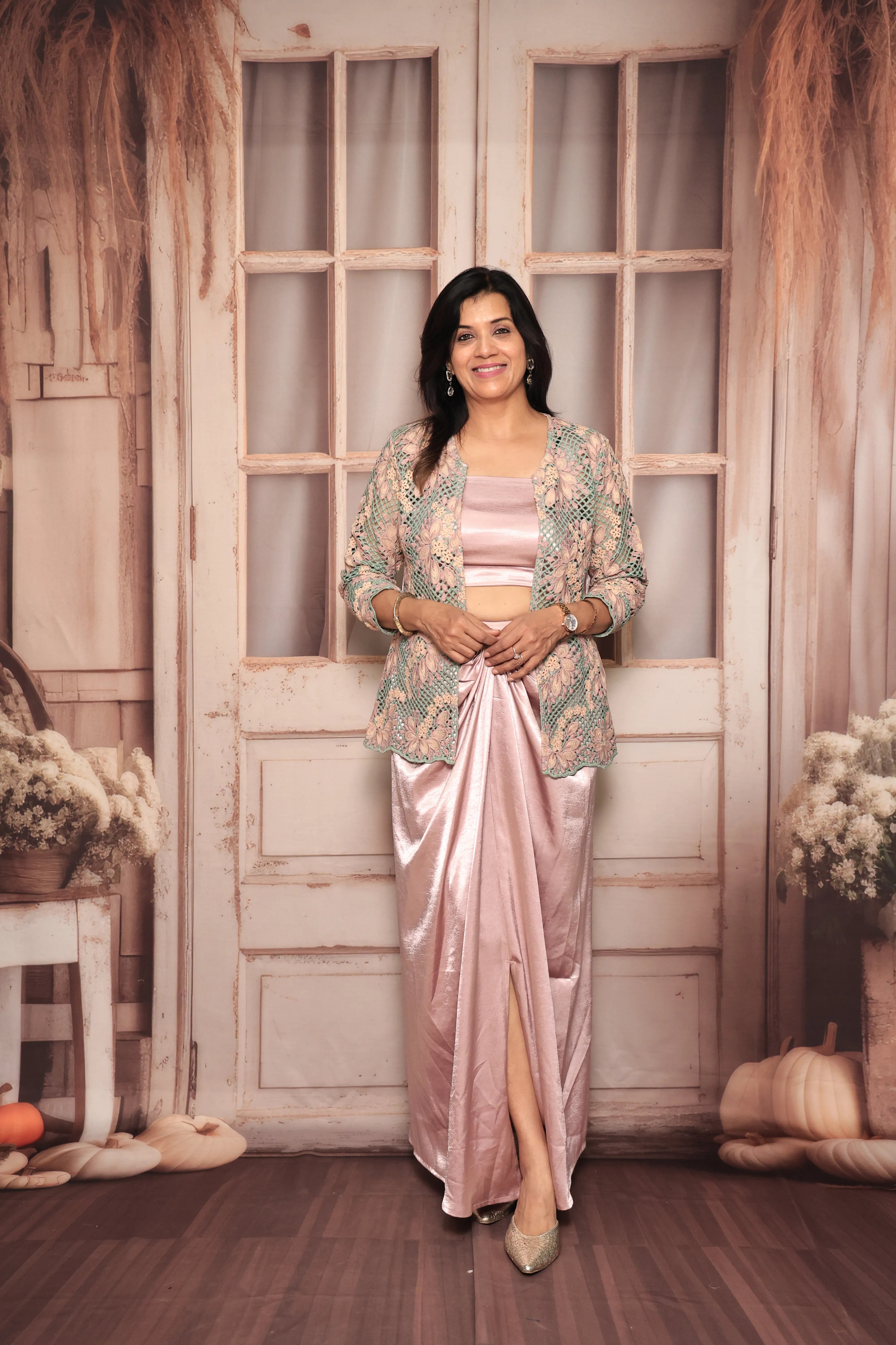 Baby Purple Indo-Western Three-Piece Set | Satin Silk | Contemporary Ethnic Wear
