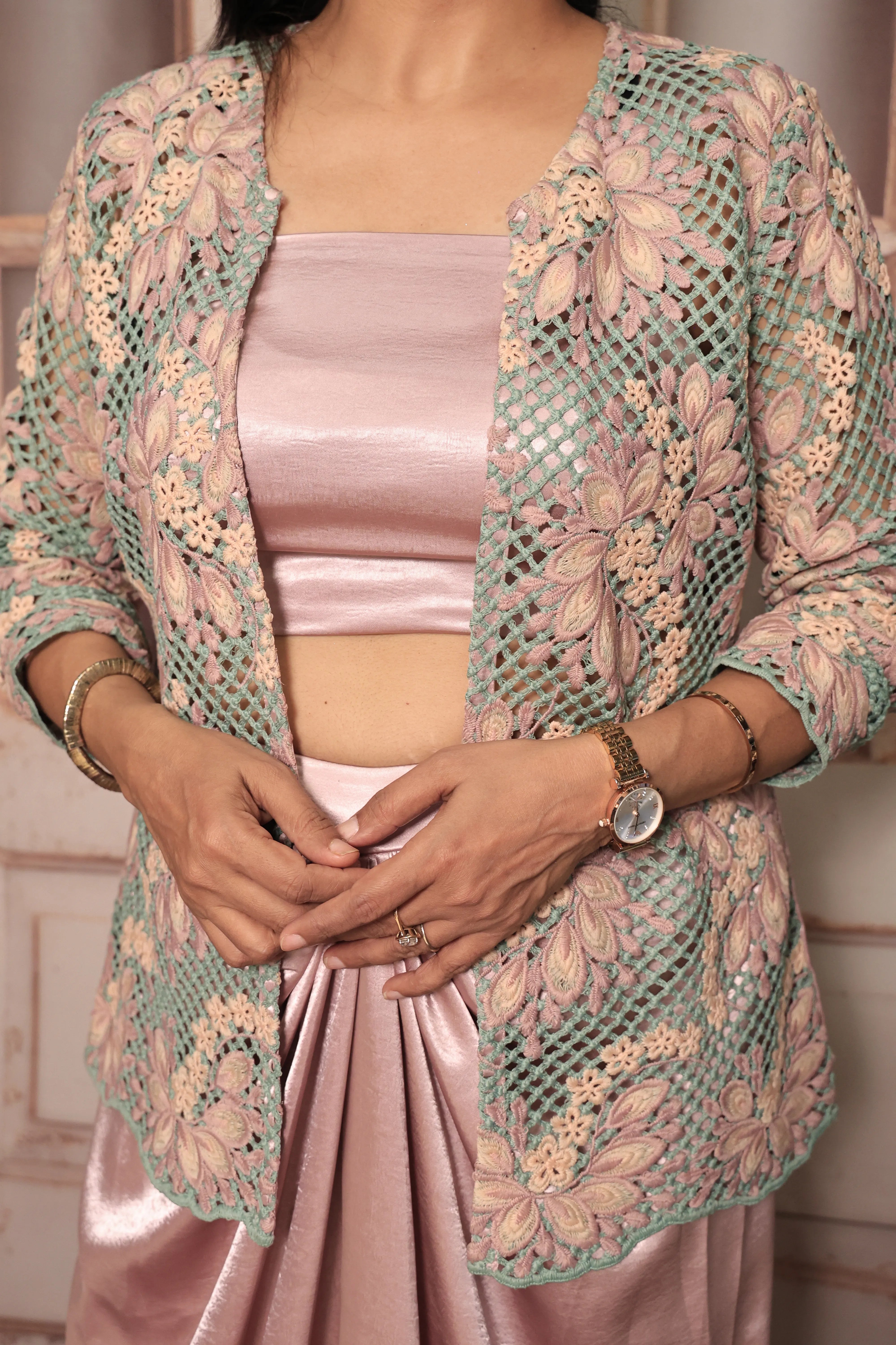 Baby Purple Indo-Western Three-Piece Set | Satin Silk | Contemporary Ethnic Wear