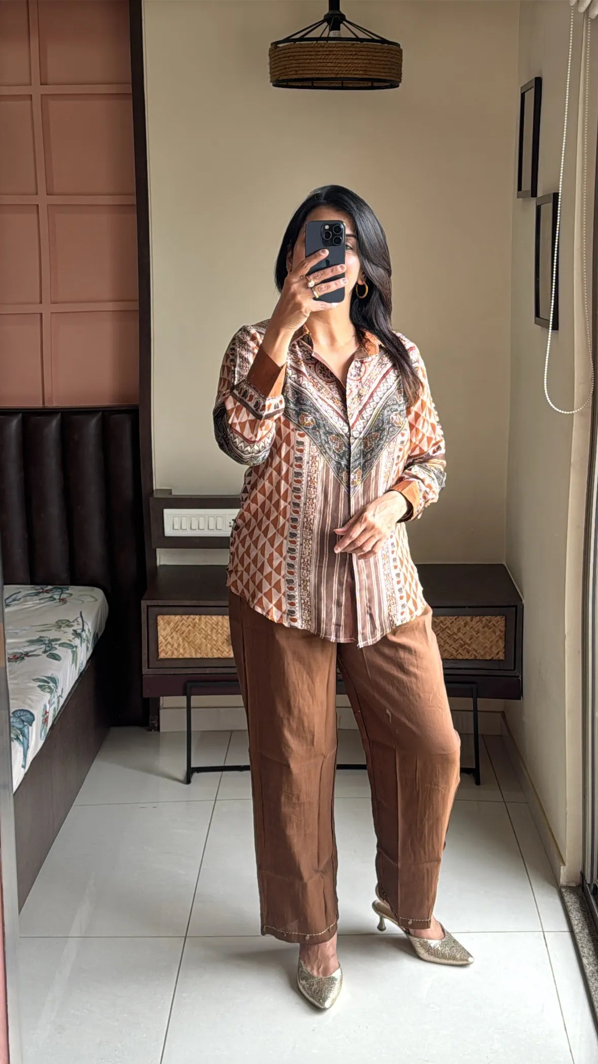 Brown - Traditional Ajrakh Printed Co-Ord Set | Pure Crepe