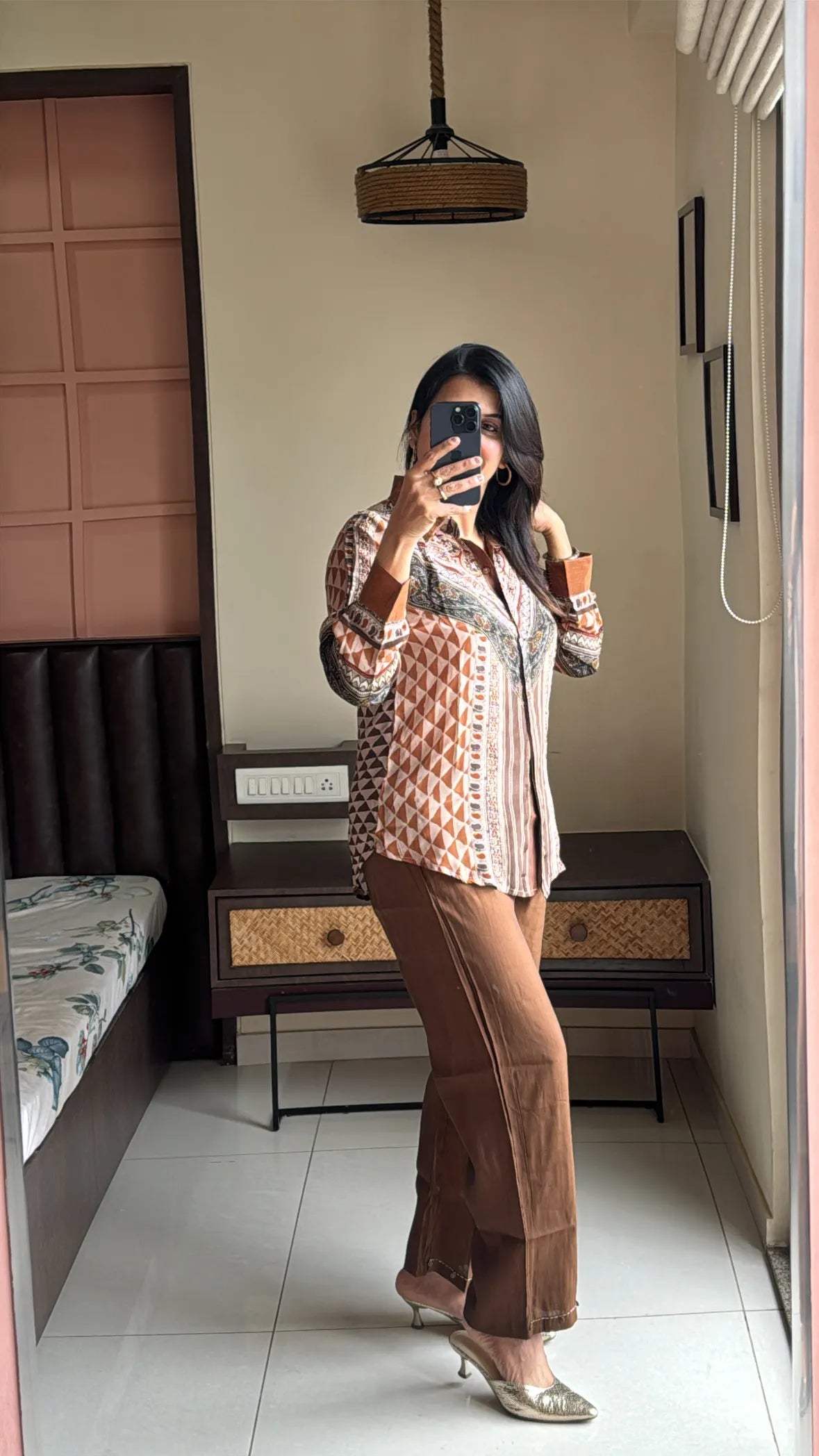 Brown - Traditional Ajrakh Printed Co-Ord Set | Pure Crepe