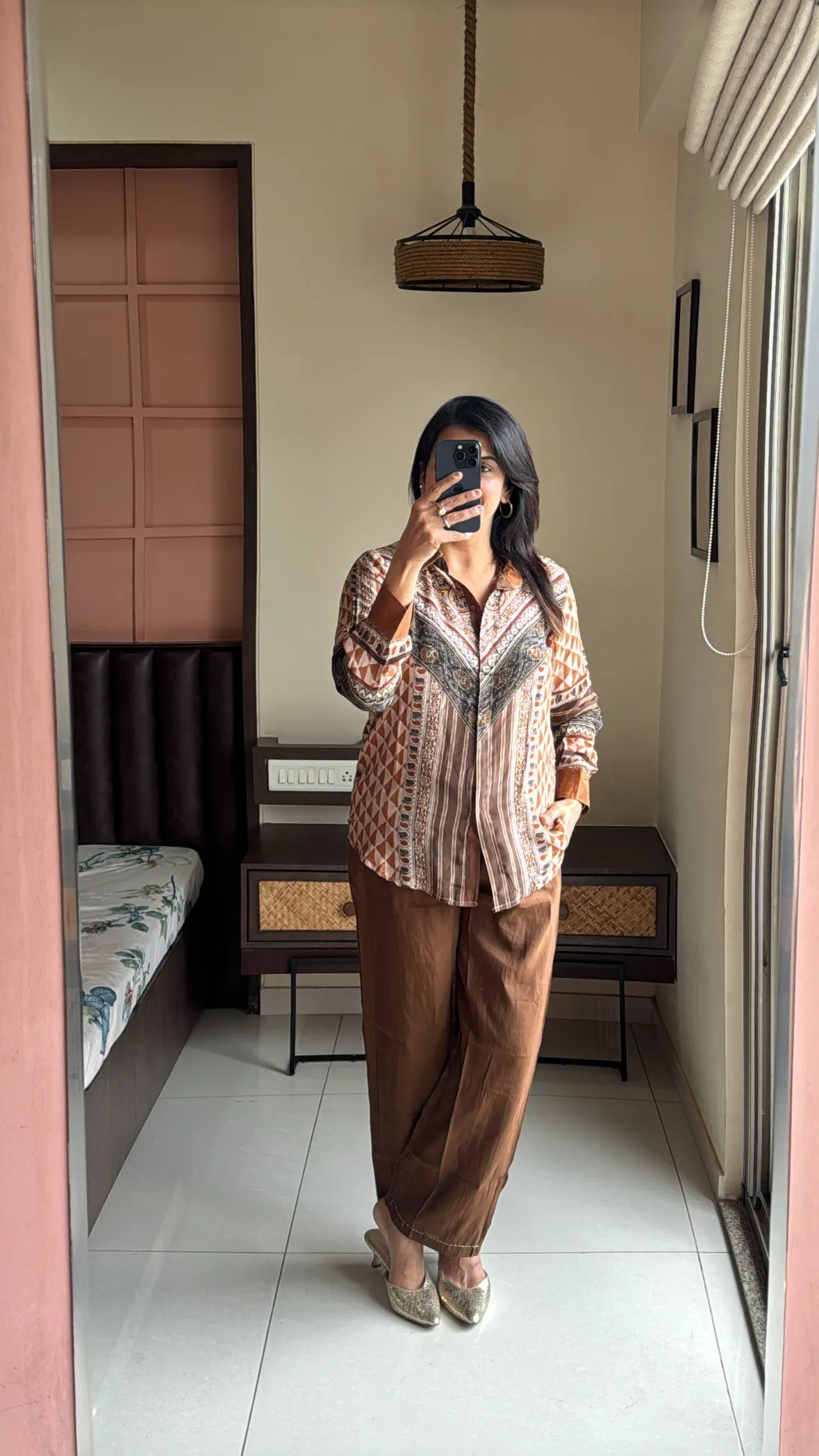 Brown - Traditional Ajrakh Printed Co-Ord Set | Pure Crepe