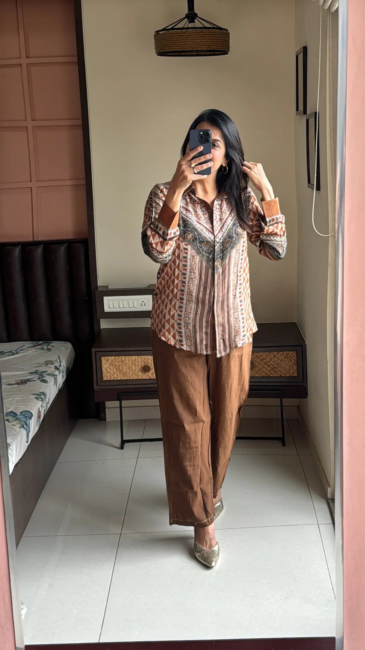 Brown - Traditional Ajrakh Printed Co-Ord Set | Pure Crepe