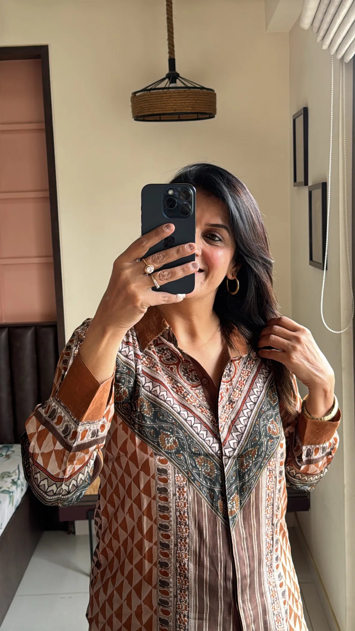 Brown - Traditional Ajrakh Printed Co-Ord Set | Pure Crepe