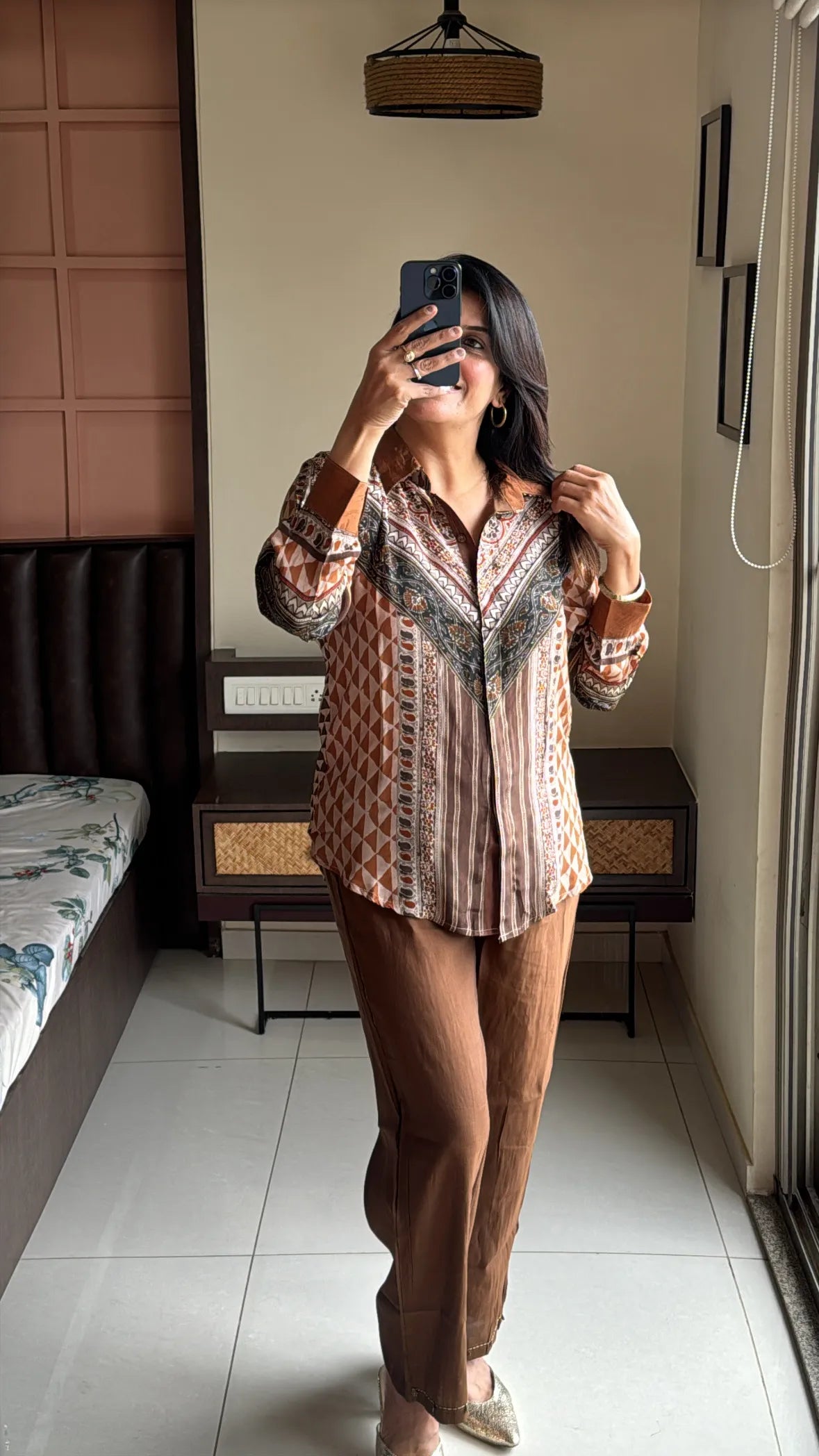 Brown - Traditional Ajrakh Printed Co-Ord Set | Pure Crepe