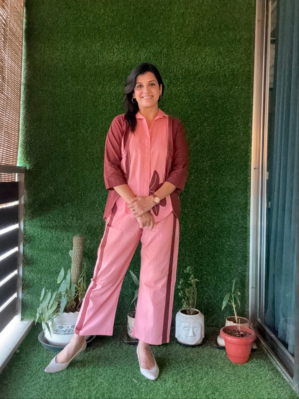 Peach & Brown Trendy Appliqué Work Co-Ord Set | Soft Cotton