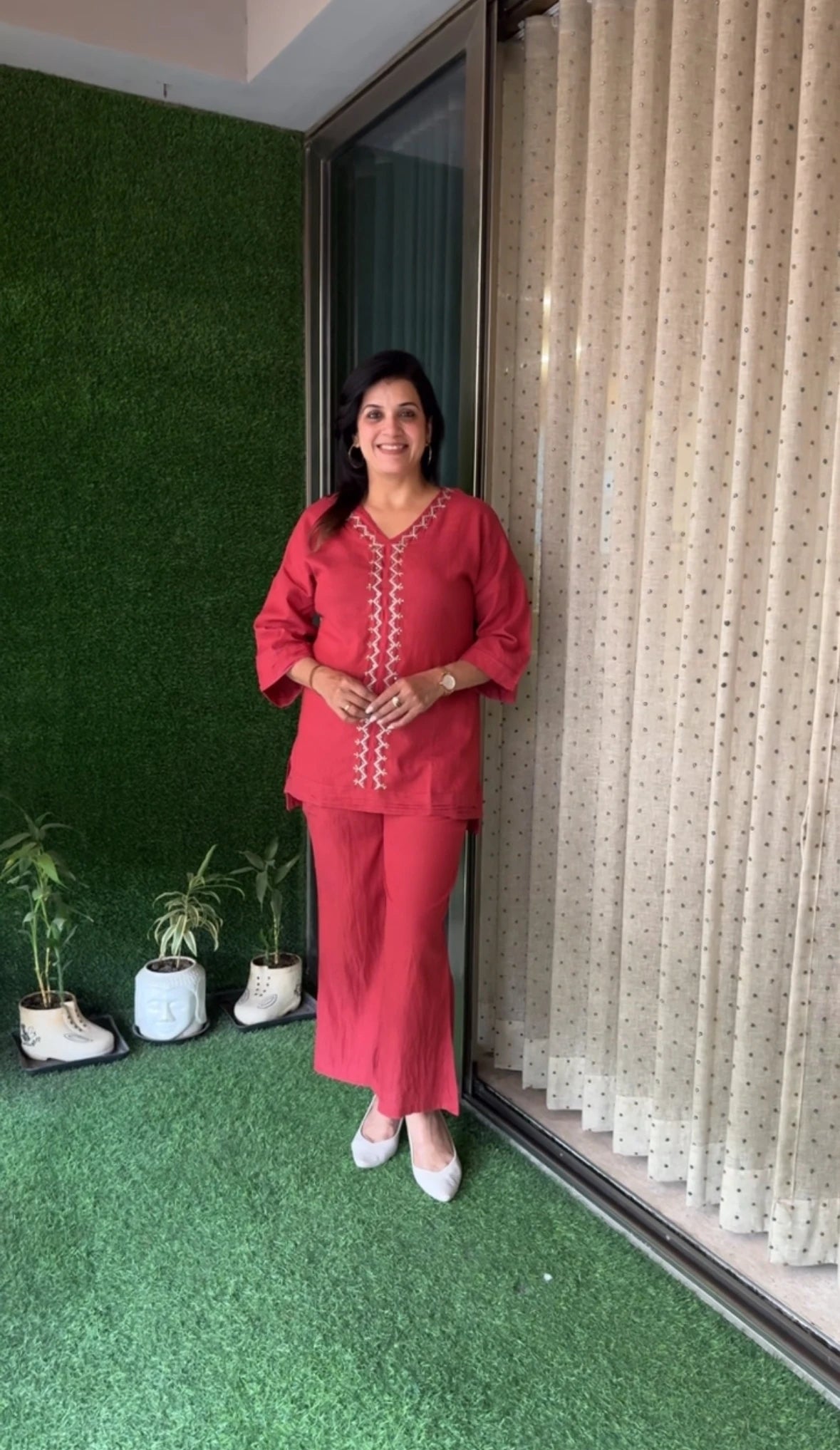 Louis Red Hand Embroidered Co-ord Set | Pearl & Sequin Work | Rayon Flex Ethnic Wear