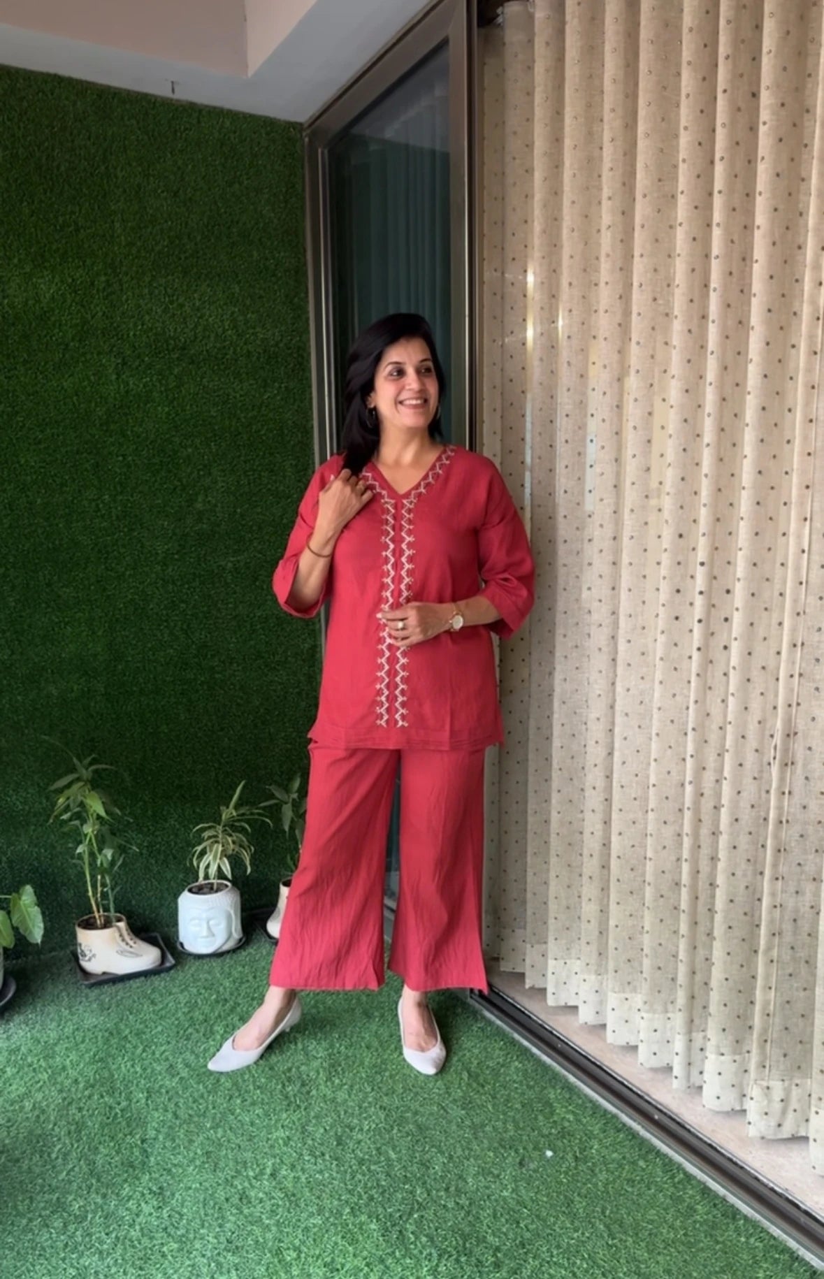 Louis Red Hand Embroidered Co-ord Set | Pearl & Sequin Work | Rayon Flex Ethnic Wear