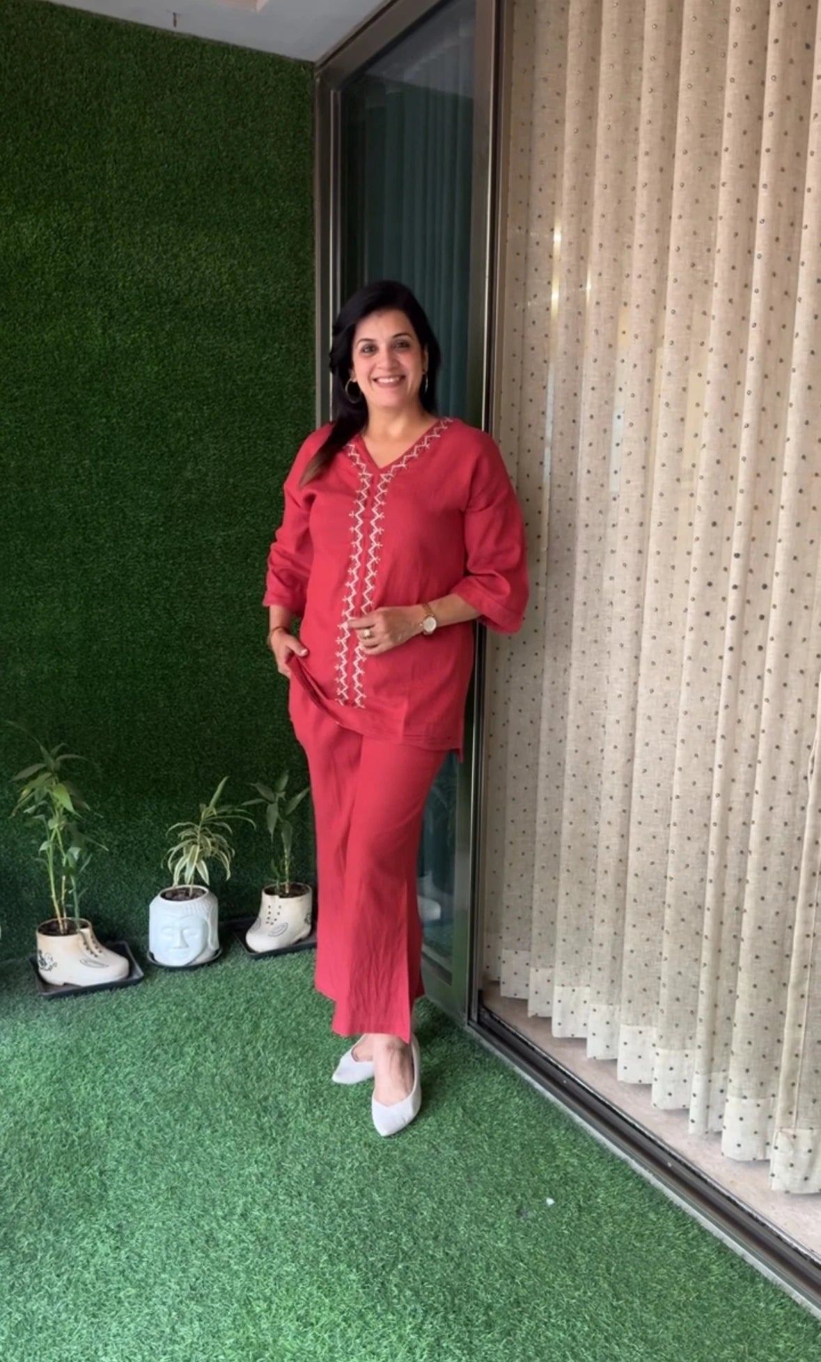 Louis Red Hand Embroidered Co-ord Set | Pearl & Sequin Work | Rayon Flex Ethnic Wear