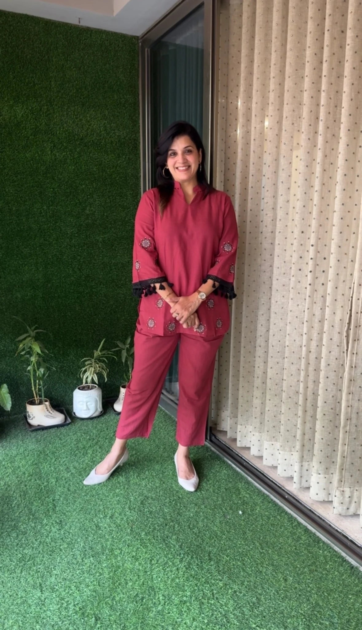 Louis Maroon Hand Embroidered Co-ord Set