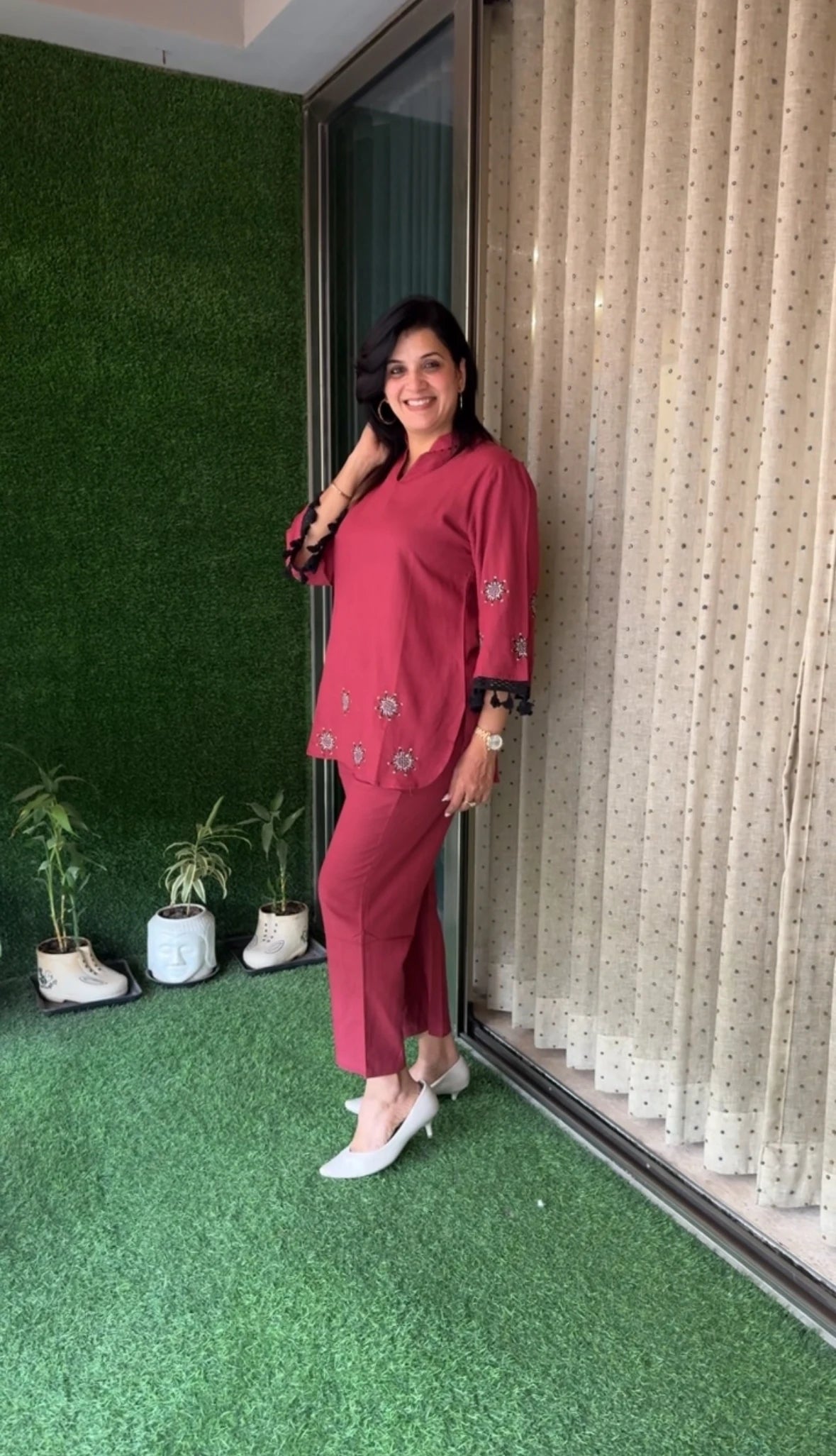 Louis Maroon Hand Embroidered Co-ord Set