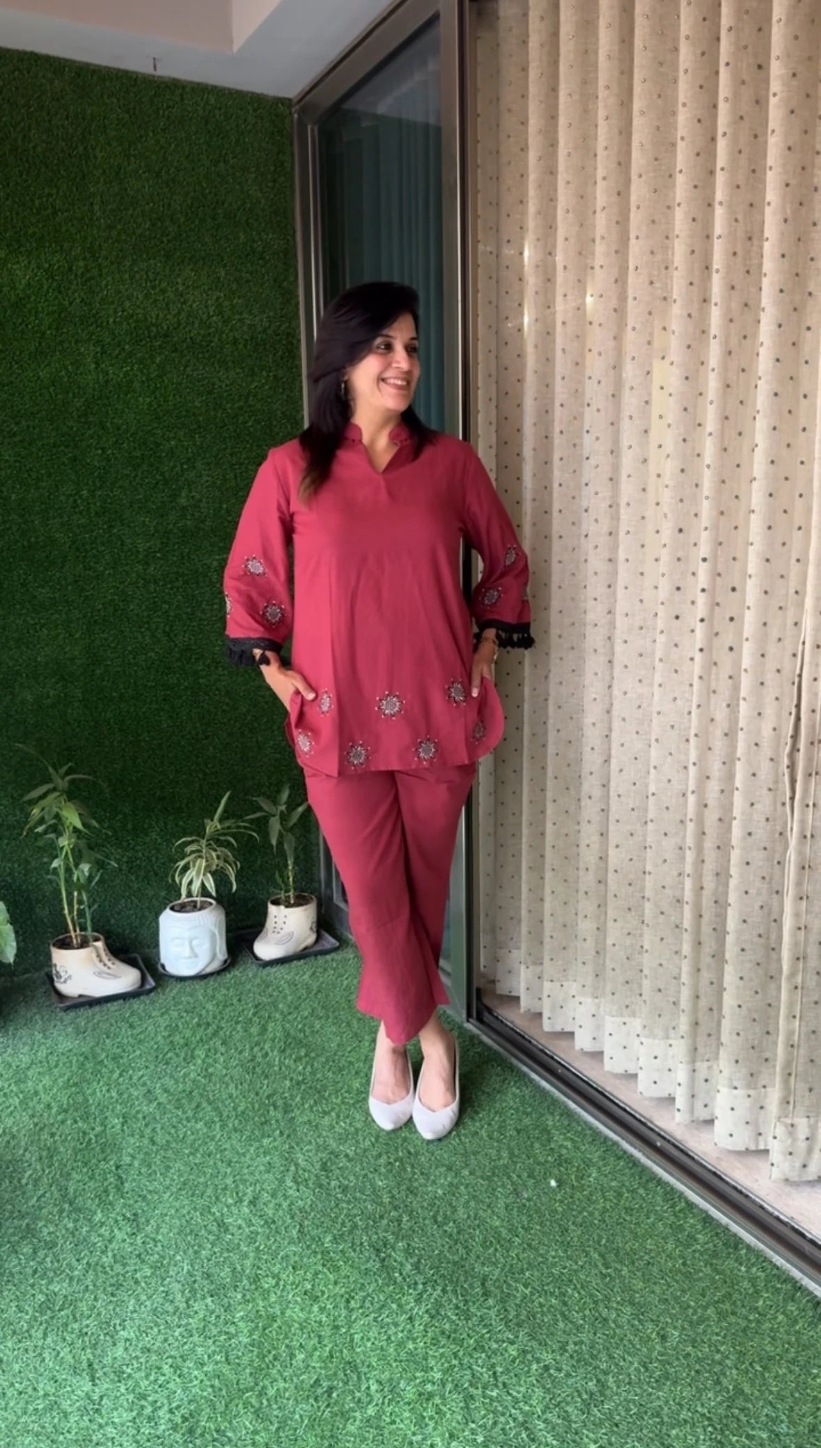 Louis Maroon Hand Embroidered Co-ord Set