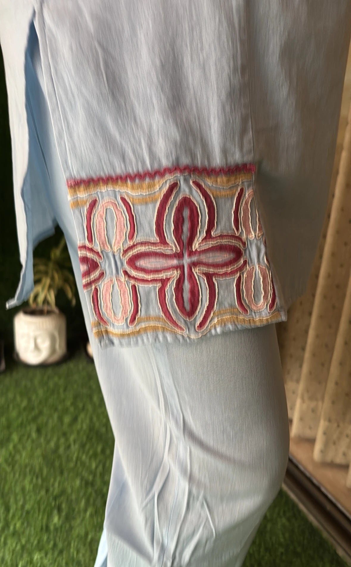 Pastel Blue Hand Embroidered Top & Trouser Co-ord Set