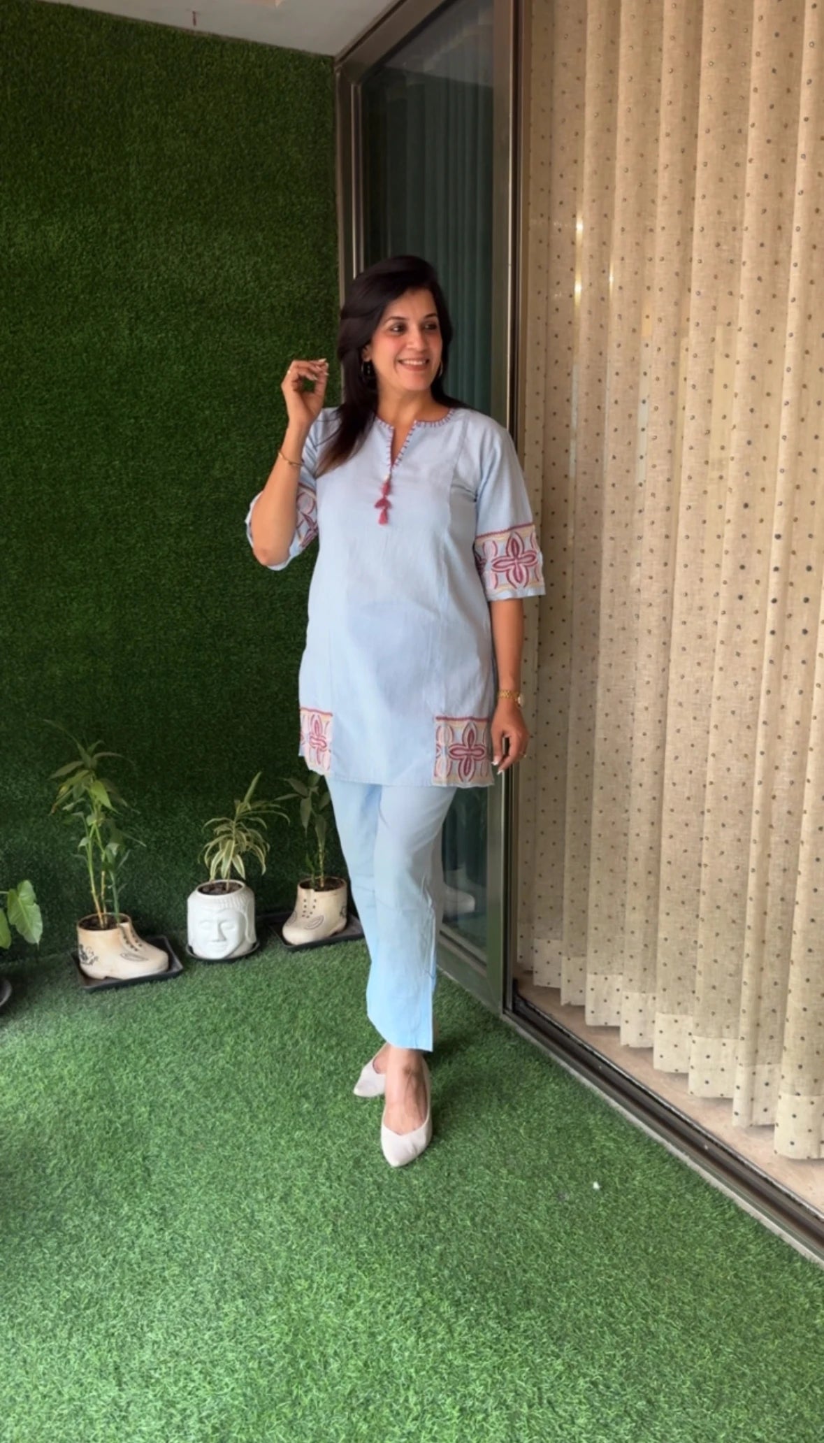 Pastel Blue Hand Embroidered Top & Trouser Co-ord Set