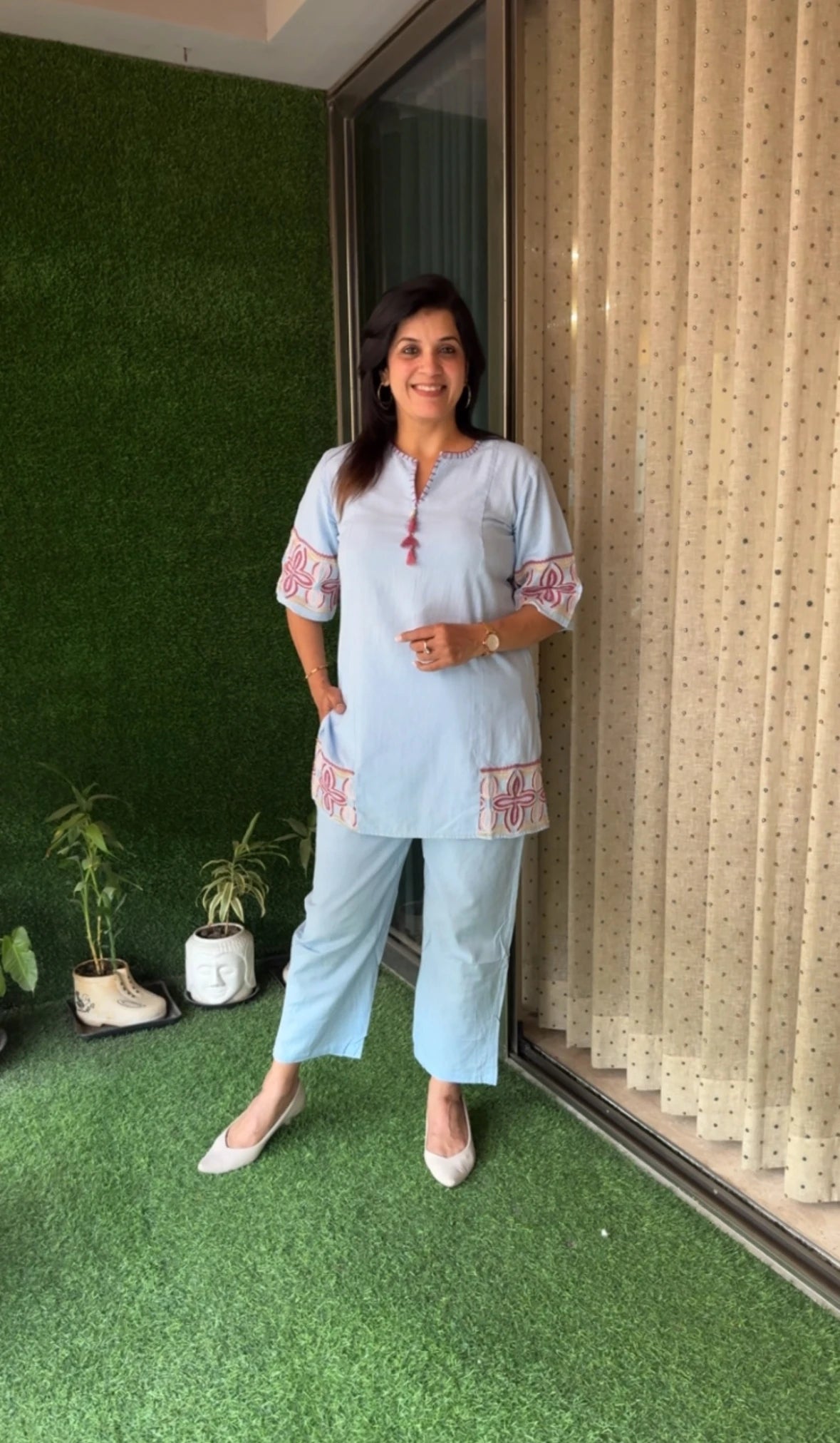 Pastel Blue Hand Embroidered Top & Trouser Co-ord Set