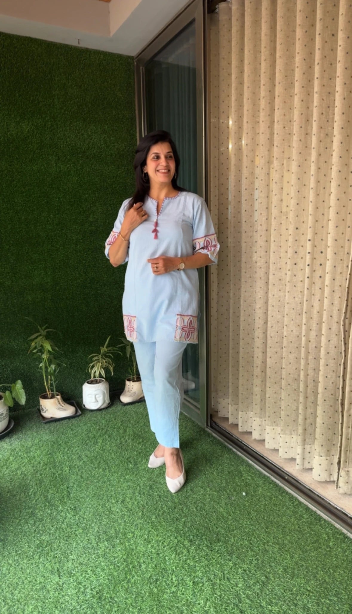 Pastel Blue Hand Embroidered Top & Trouser Co-ord Set