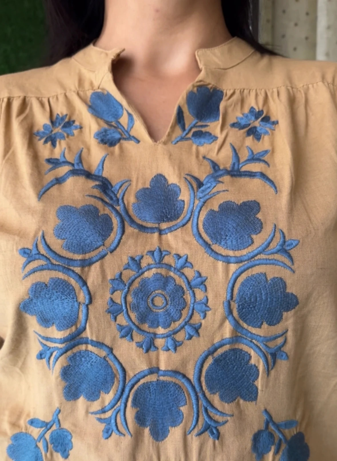 Beige Embroidered Top & Trouser Co-ord Set