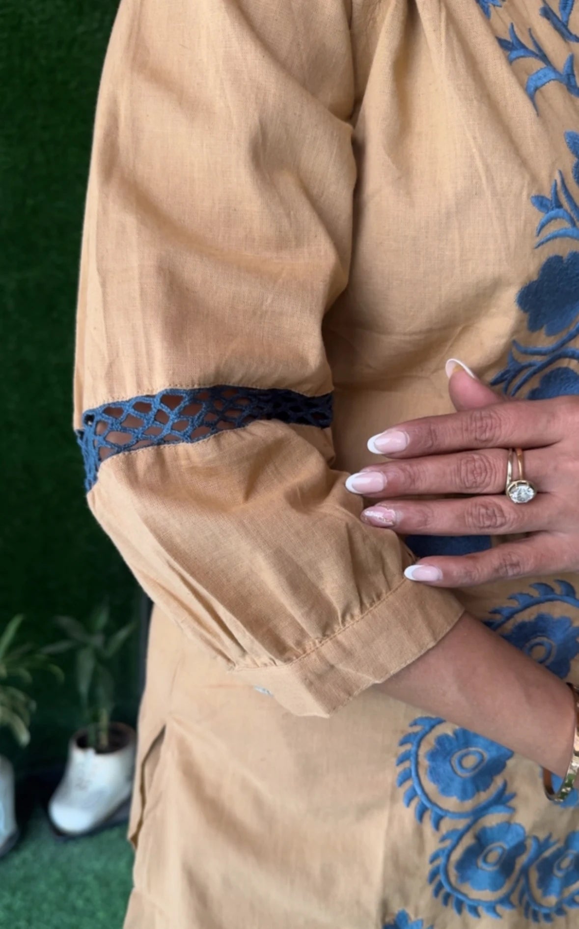 Beige Embroidered Top & Trouser Co-ord Set