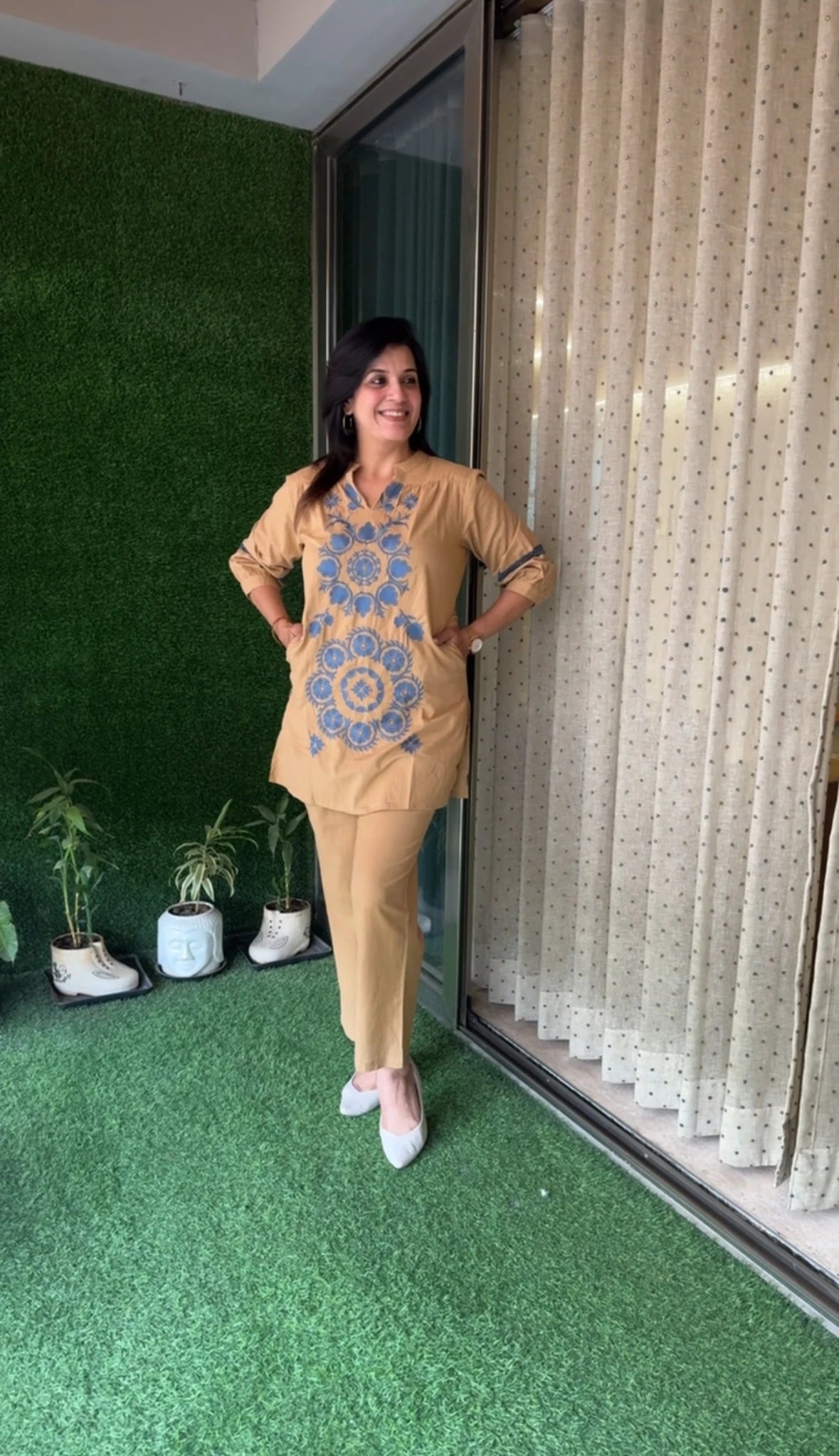 Beige Embroidered Top & Trouser Co-ord Set