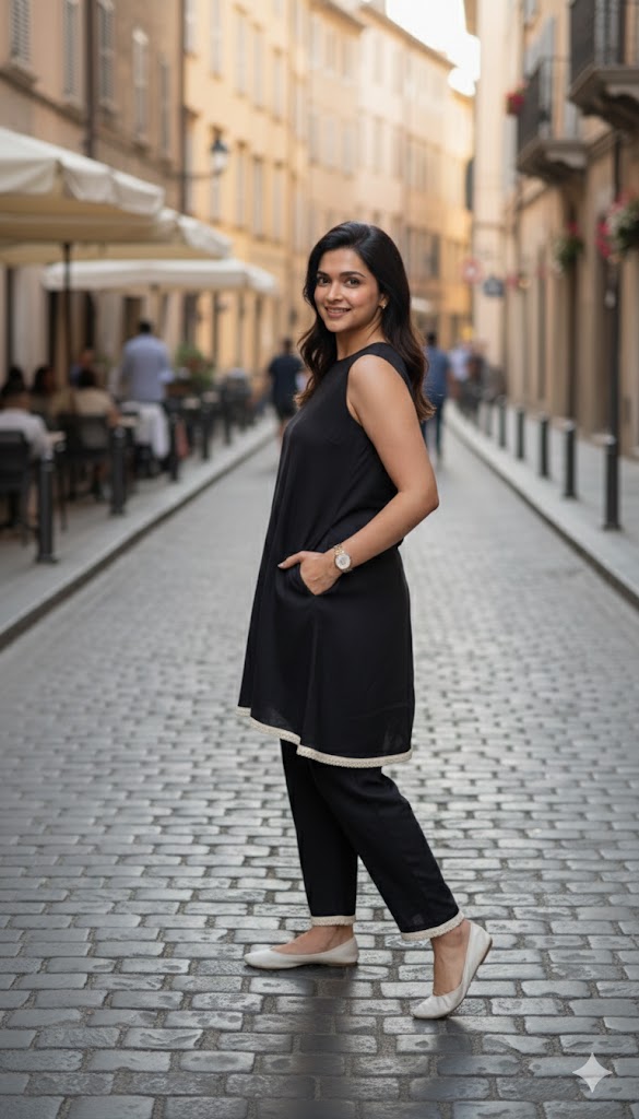 Black Dora Dori Sleeveless Tunic with Trousers Co-ord Set