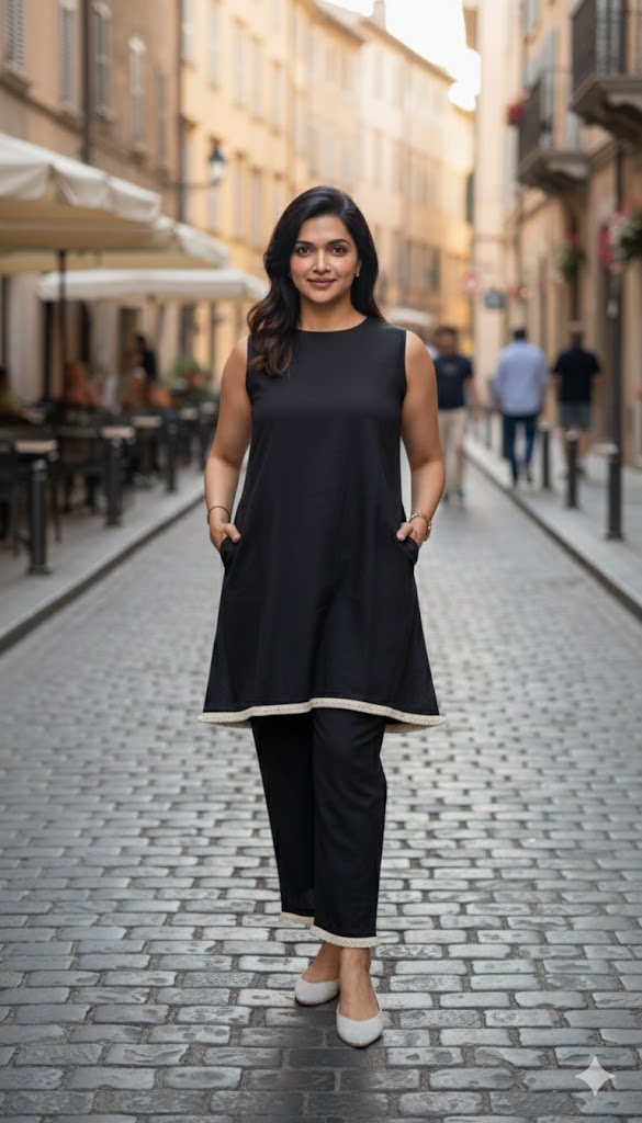 Black Dora Dori Sleeveless Tunic with Trousers Co-ord Set
