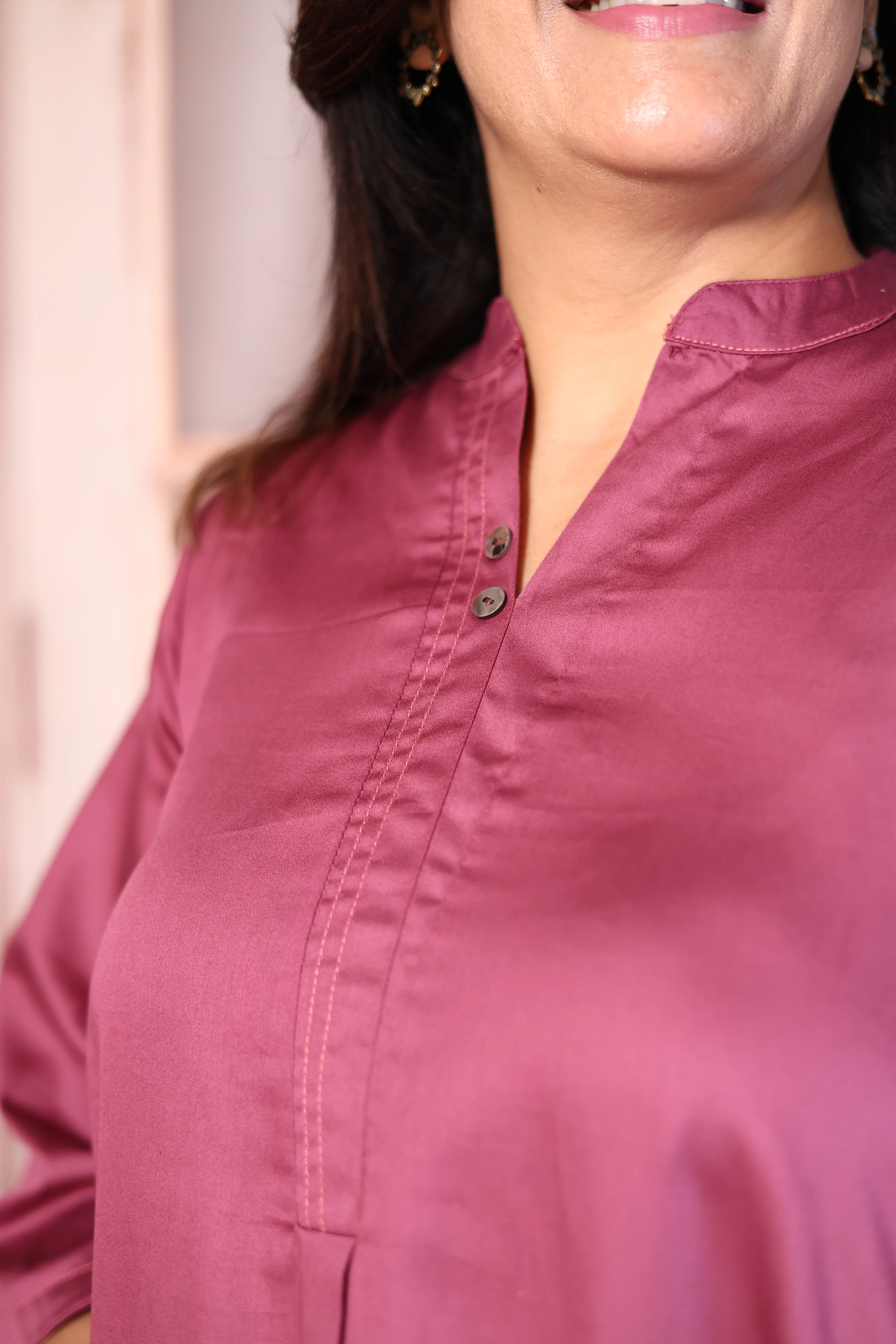 Plum Purple A-Line Kurti with Printed Palazzo Set | Cotton Ethnic Wear