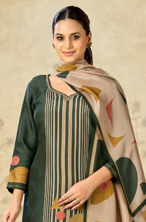Dark Green – Digital Print Kurta Pant Dupatta Set ( Plus Size )