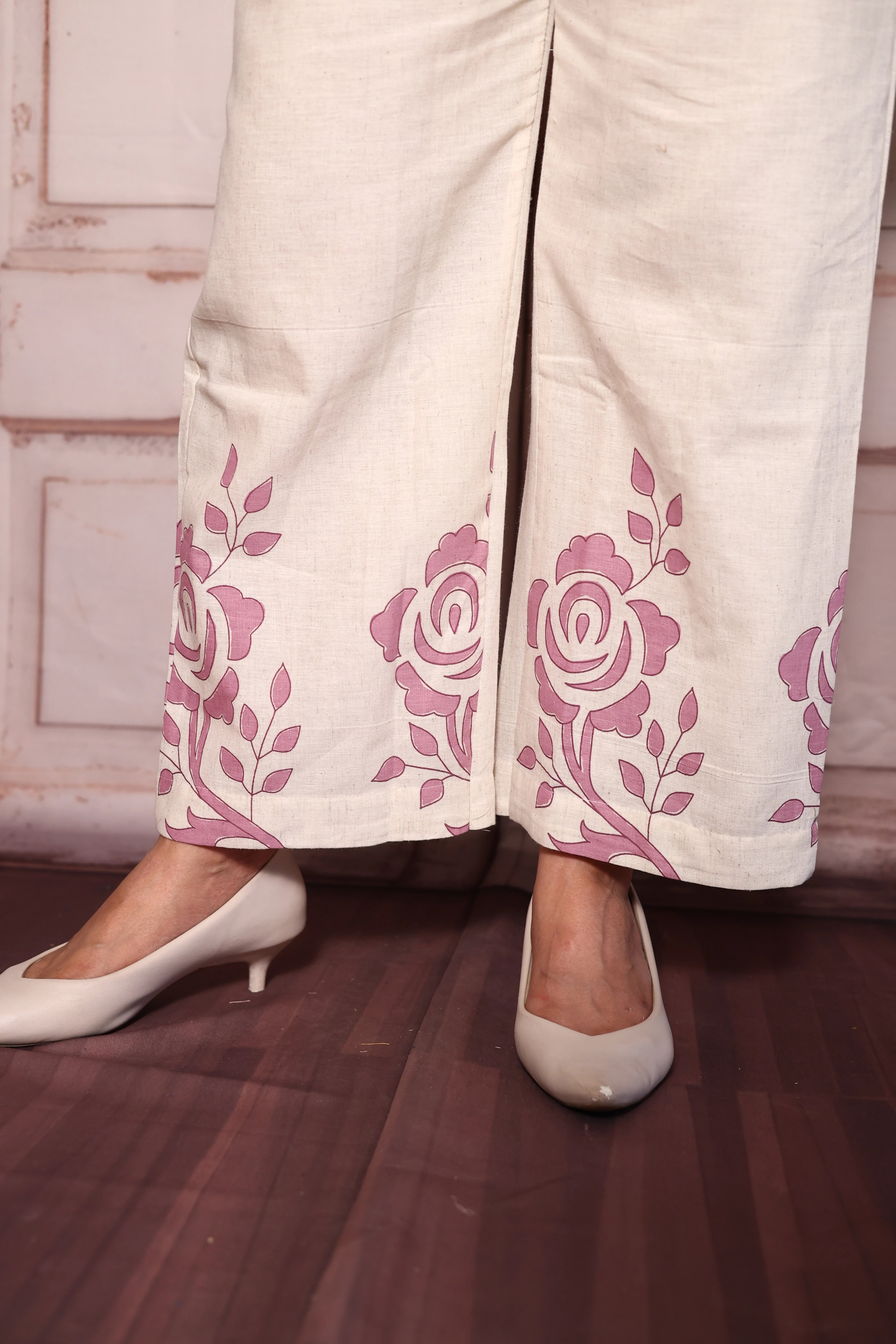 Onion Block Print Embroidered Top Palazzo Co-Ord Set | Cotton Flex Ethnic Fusion Wear