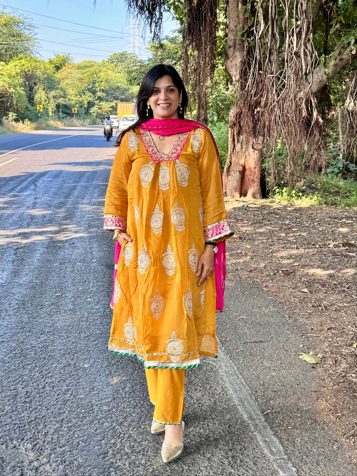 Marigold – Pearl & Sequin Embroidered Kurta Pant Dupatta Set | Pure Banarasi Mul Chanderi