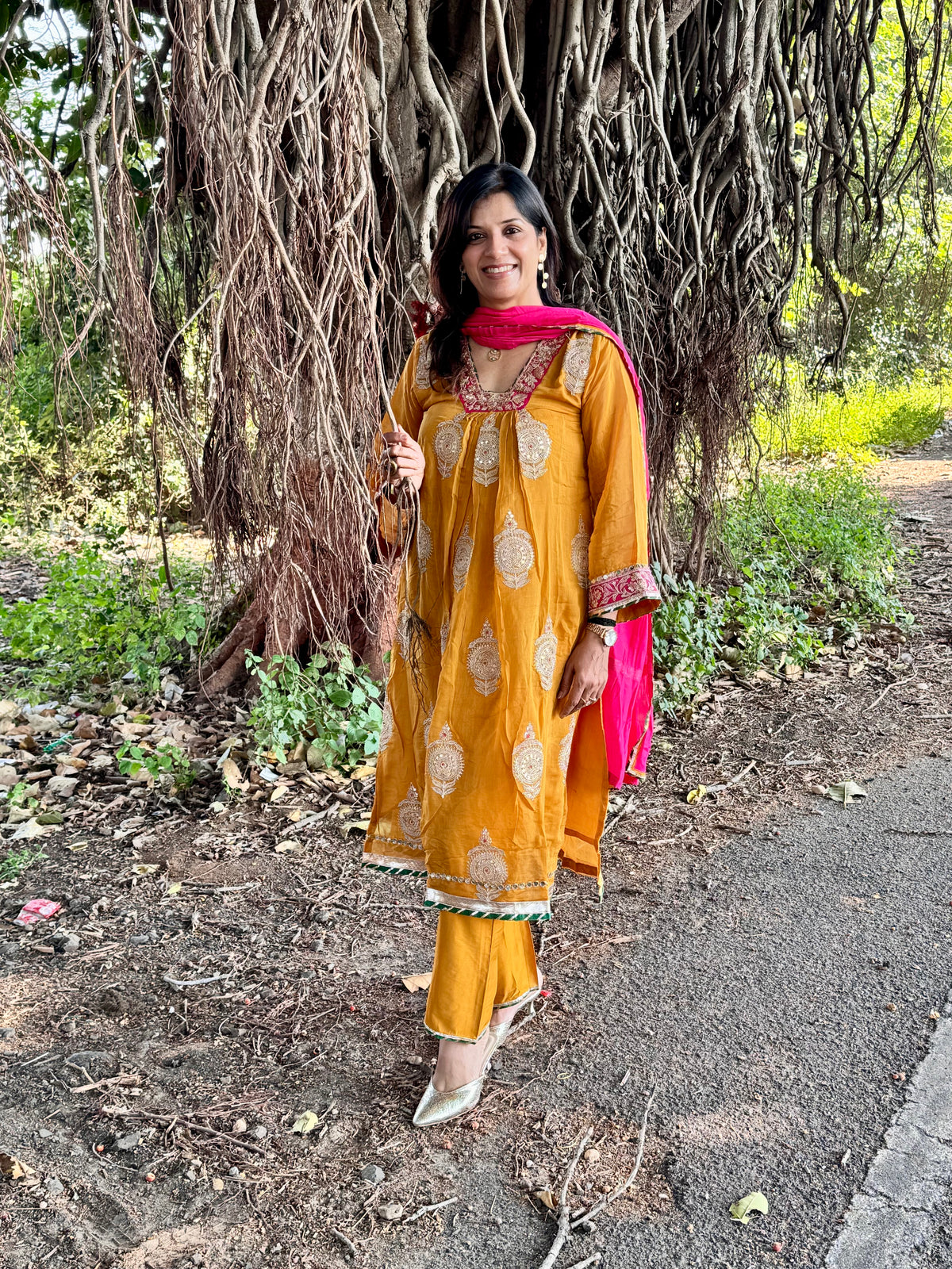 Marigold – Pearl & Sequin Embroidered Kurta Pant Dupatta Set | Pure Banarasi Mul Chanderi