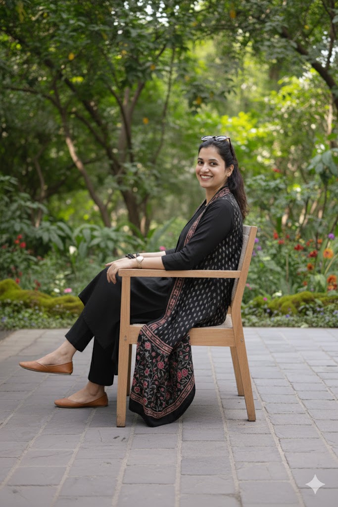 Black A-Line Kurta Pant Set with Printed Sleeveless Shrug