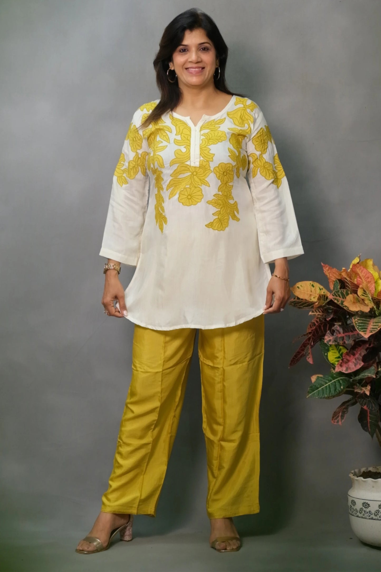 Yellow Co-ord Set – Embroidered Pure Muslin Elegance for the Modern Woman