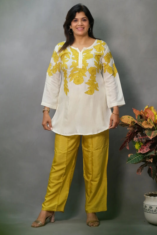 Yellow Co-ord Set – Embroidered Pure Muslin Elegance for the Modern Woman