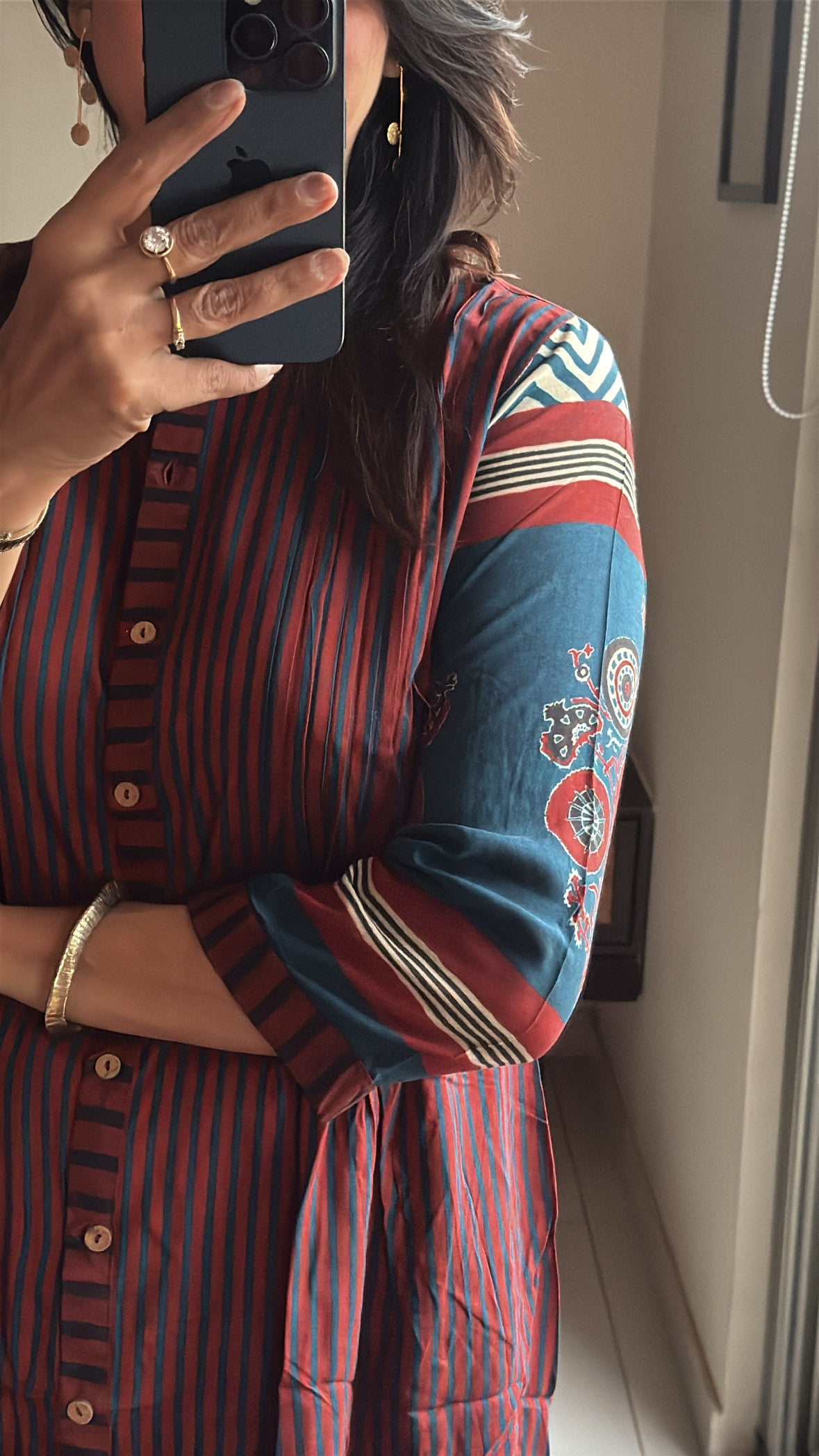 Maroon & Blue A-Line Kurta Pant Set | Pure Muslin Silk
