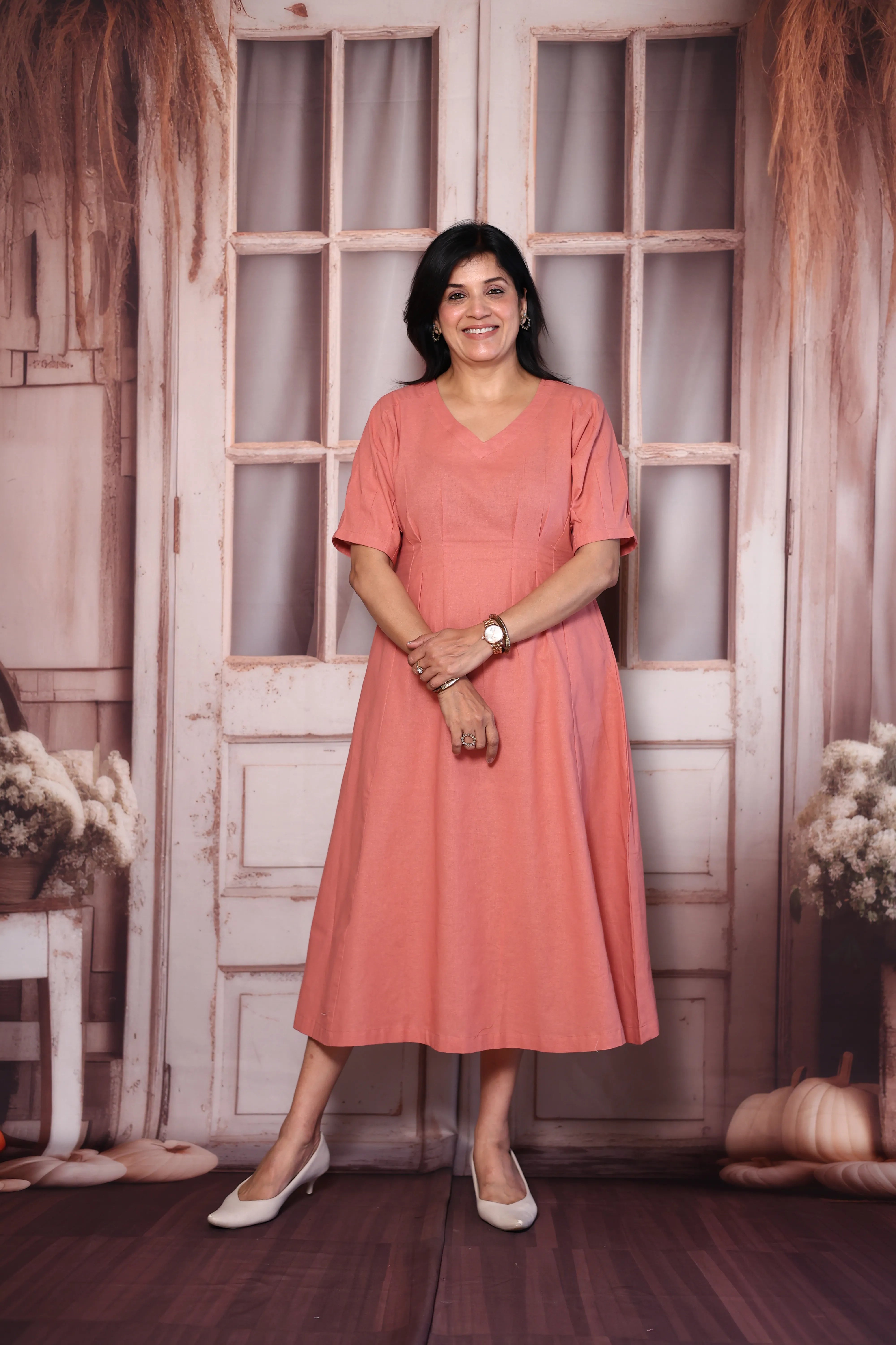 Gajari Pink Solid Cotton One Piece Dress | Minimal Everyday Wear