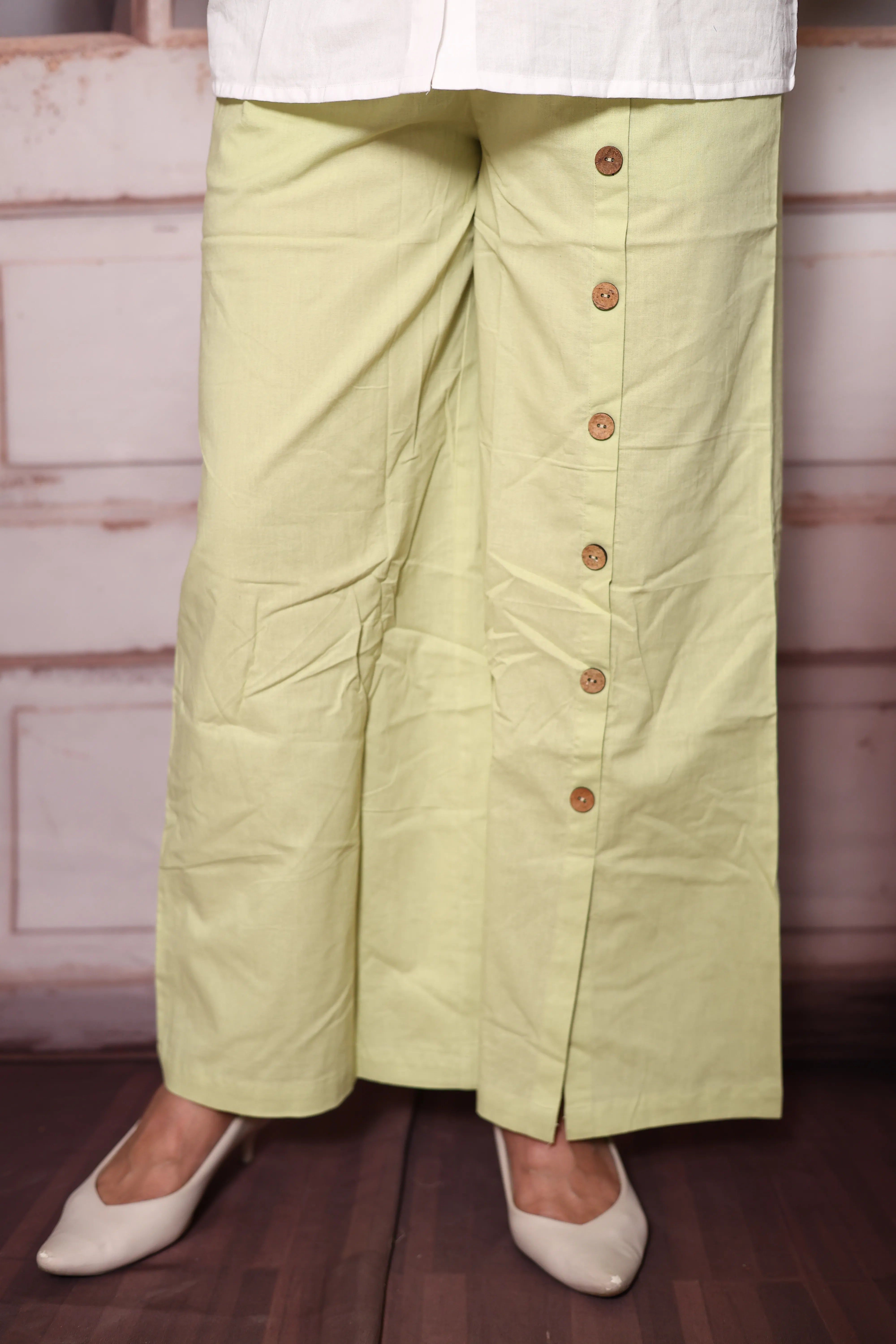 White & Green Cotton Co-Ord Set with Lace Jacket | Plus Size Available